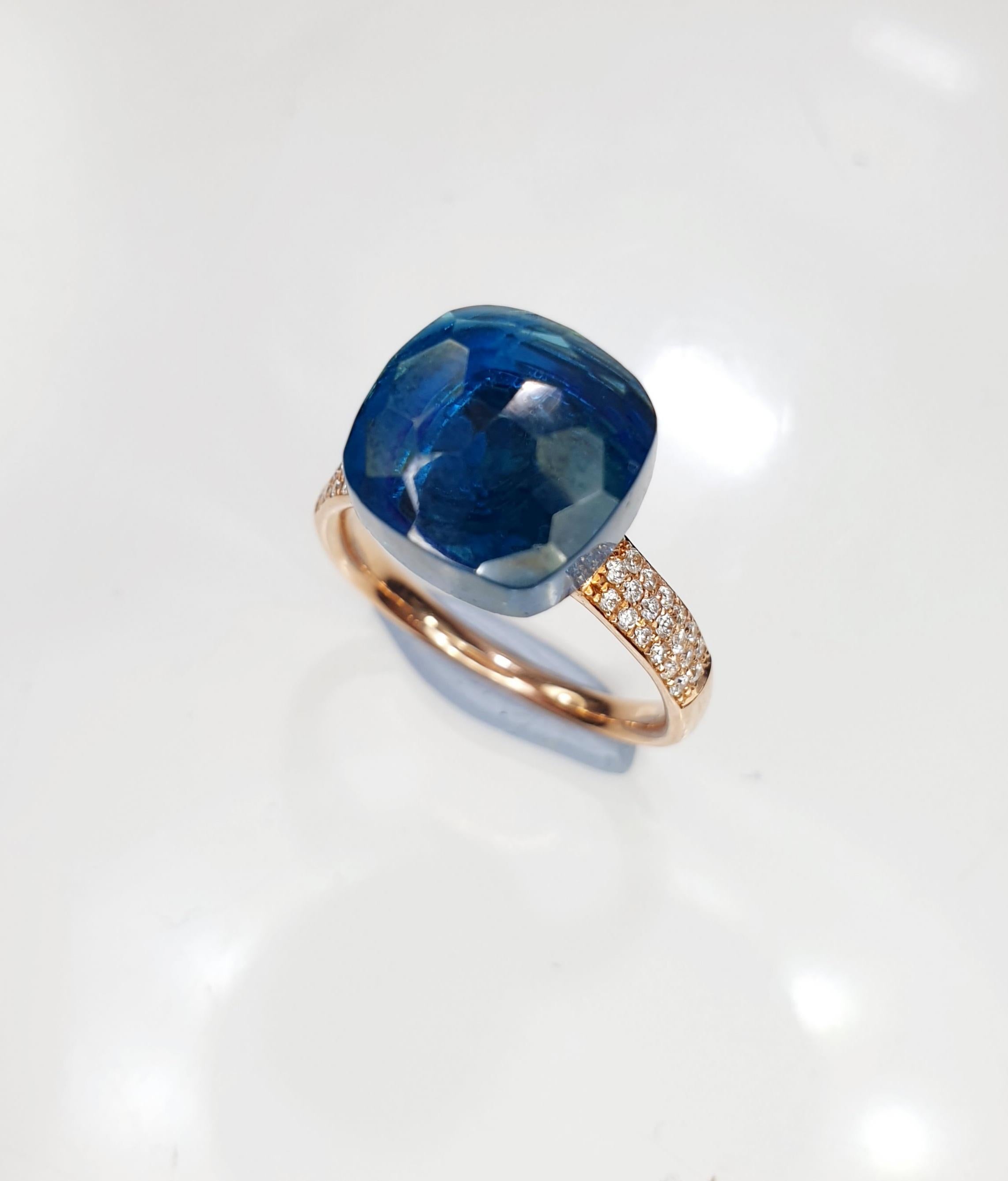 Multifaceted Blue London Topaz  18k  White and Yellow gold  Ring For Sale 4