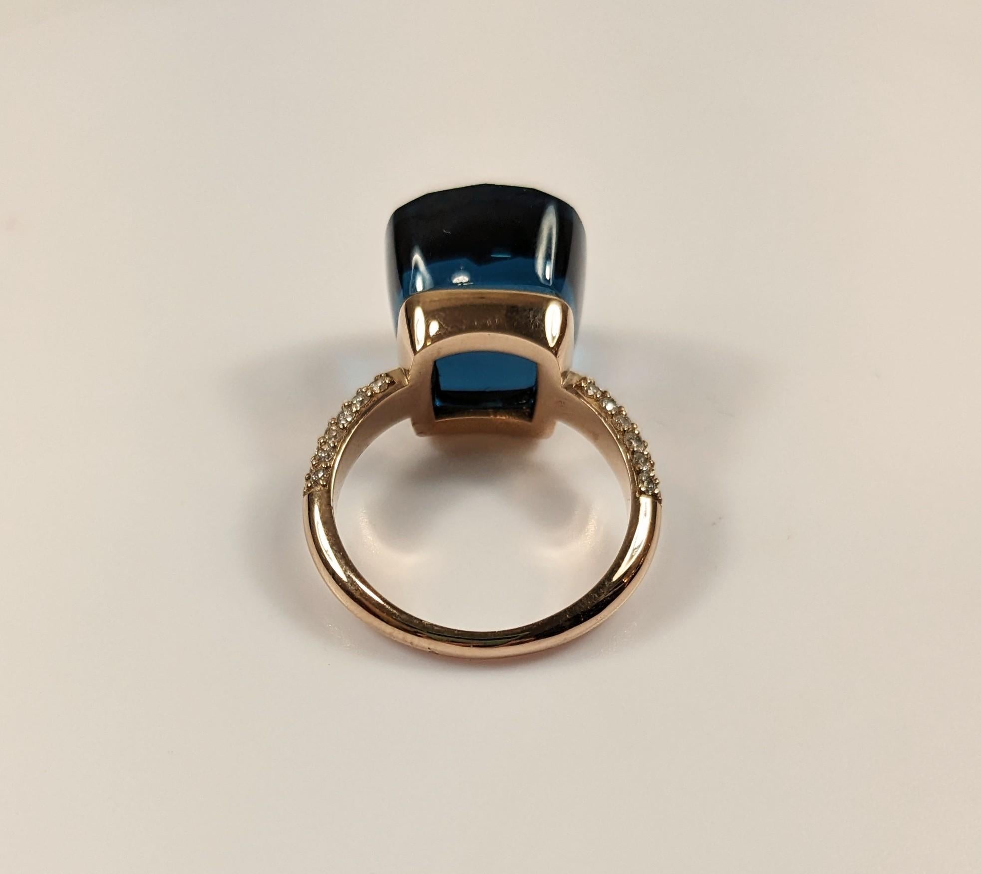 Multifaceted Blue London Topaz 18k Yellow Gold Ring For Sale 11