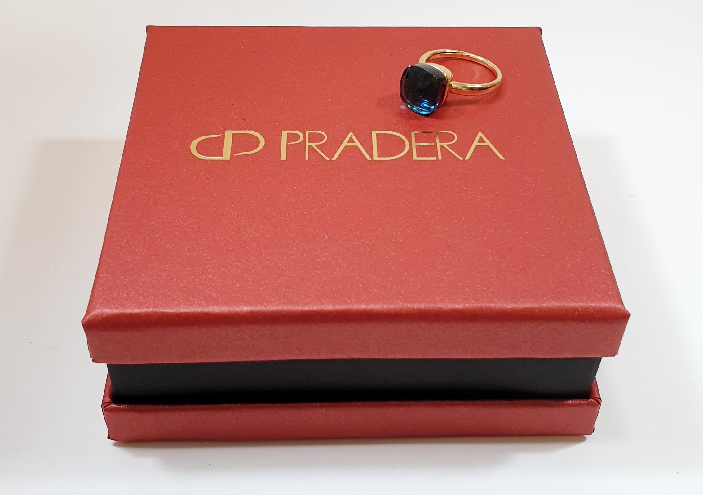 Women's Multifaceted Blue London Topaz 18k Yellow Gold Ring For Sale