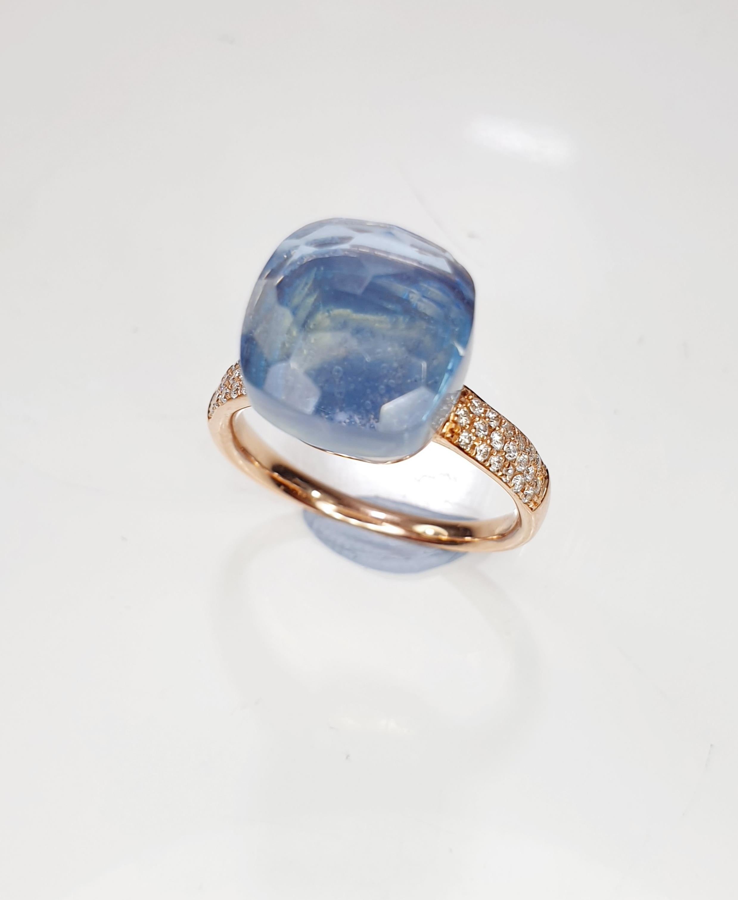 Multifaceted Blue London Topaz 18k Yellow Gold Ring For Sale 3
