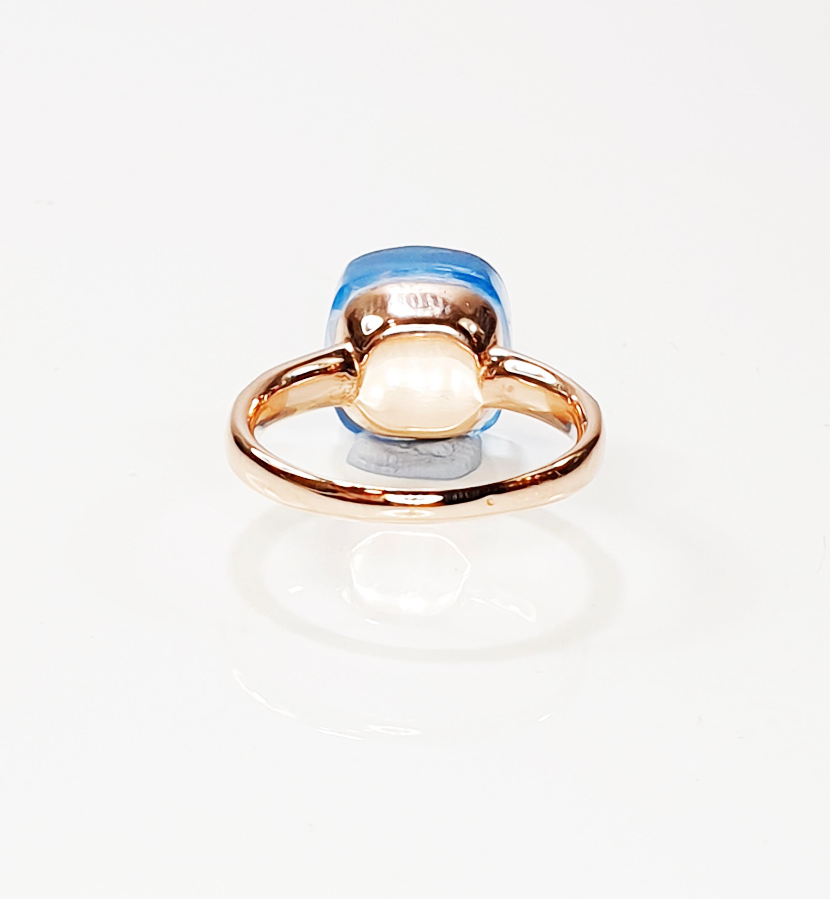 Octagon Cut Multifaceted Blue Splash Topaz in 18k Gold and Pavé of Diamonds Ring For Sale