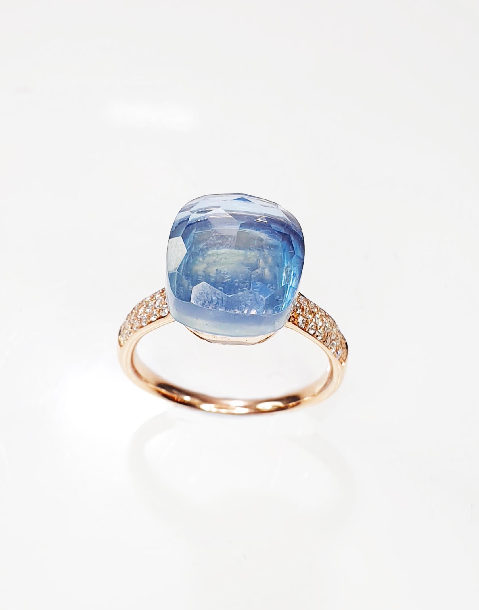 Topaze multifacette Medium Splash Blue Maxi Large Size en 18k   Bague en or et pavé de diamants 
Bagues et boucles d'oreilles dans une sélection variée de 18 couleurs et pierres précieuses voir ci-dessous
Diamants 0,41 ct
Poids d'or  5,78
