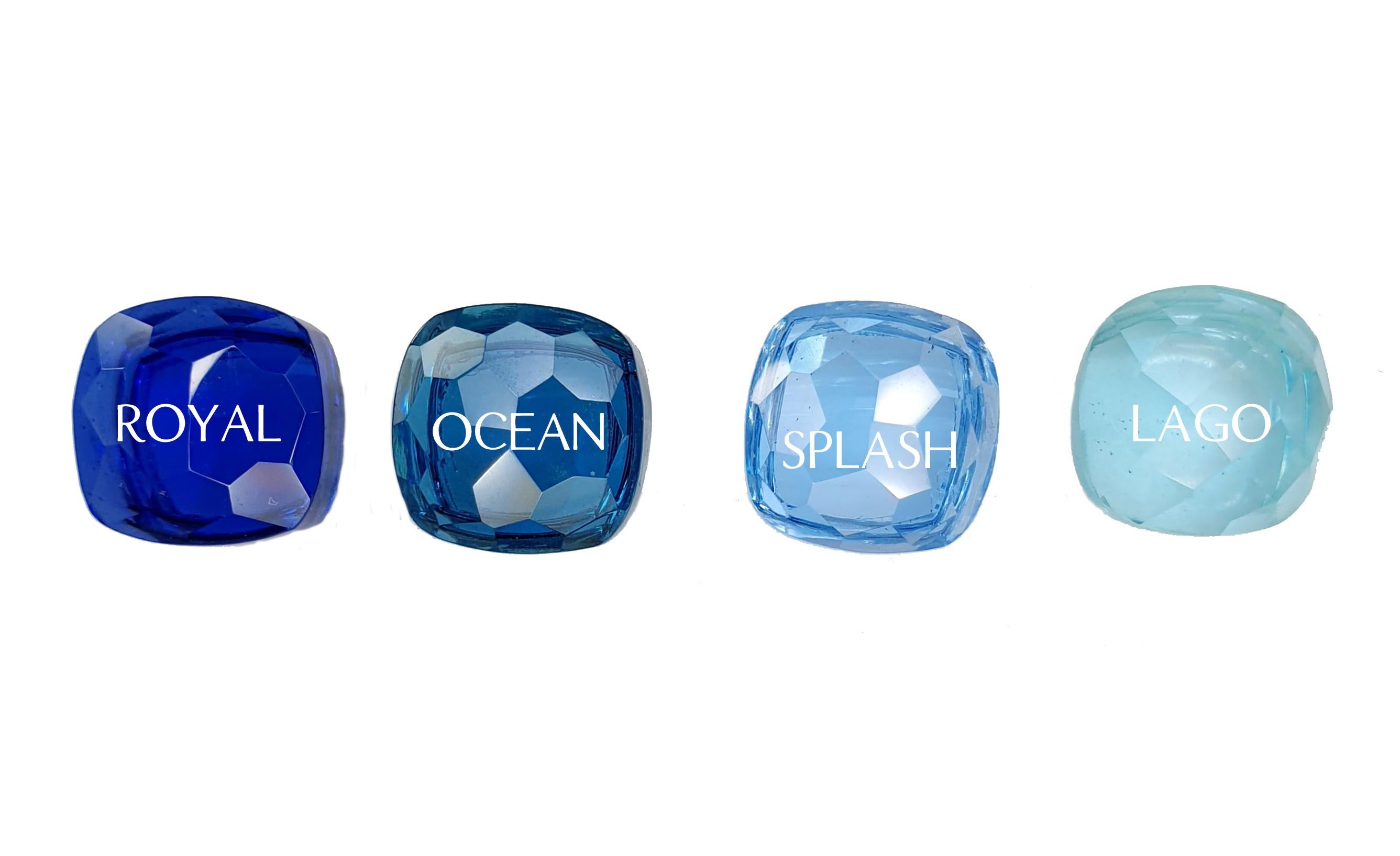 Taille octogone Bague en or 18k et pavé de diamants, Topaze bleue Splash Maxi Size à multiples facettes en vente
