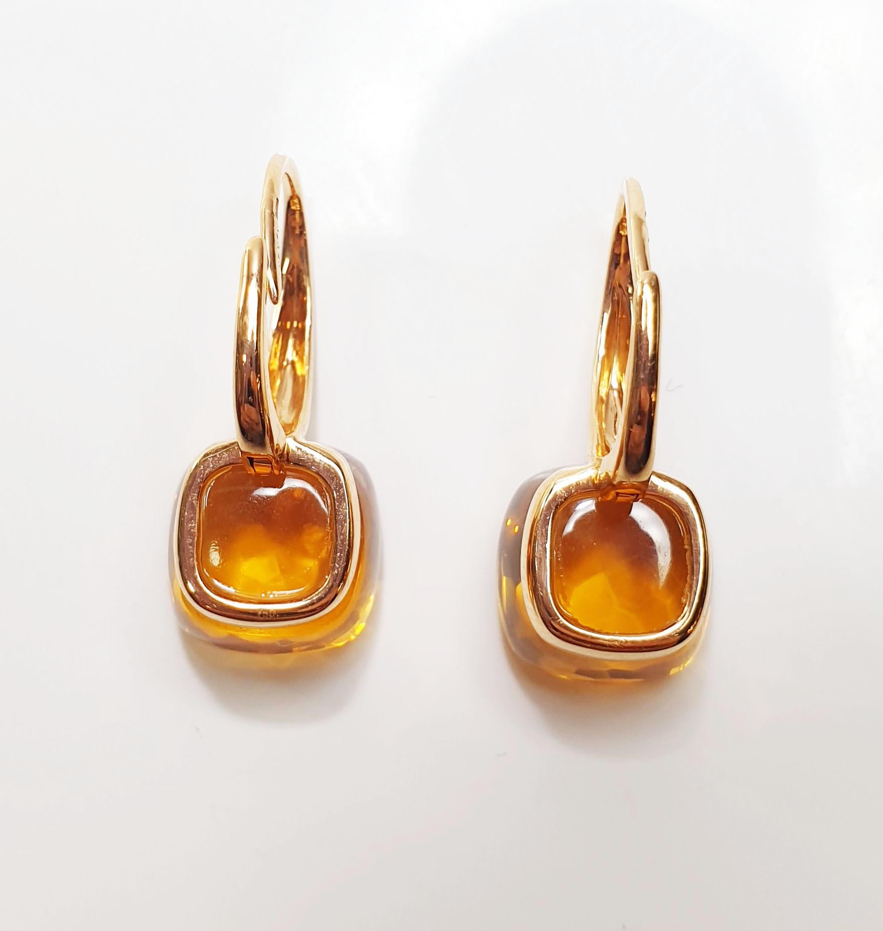 Contemporary Multifaceted  Nudo Style 18k gold Citrine Dangle Earrings For Sale
