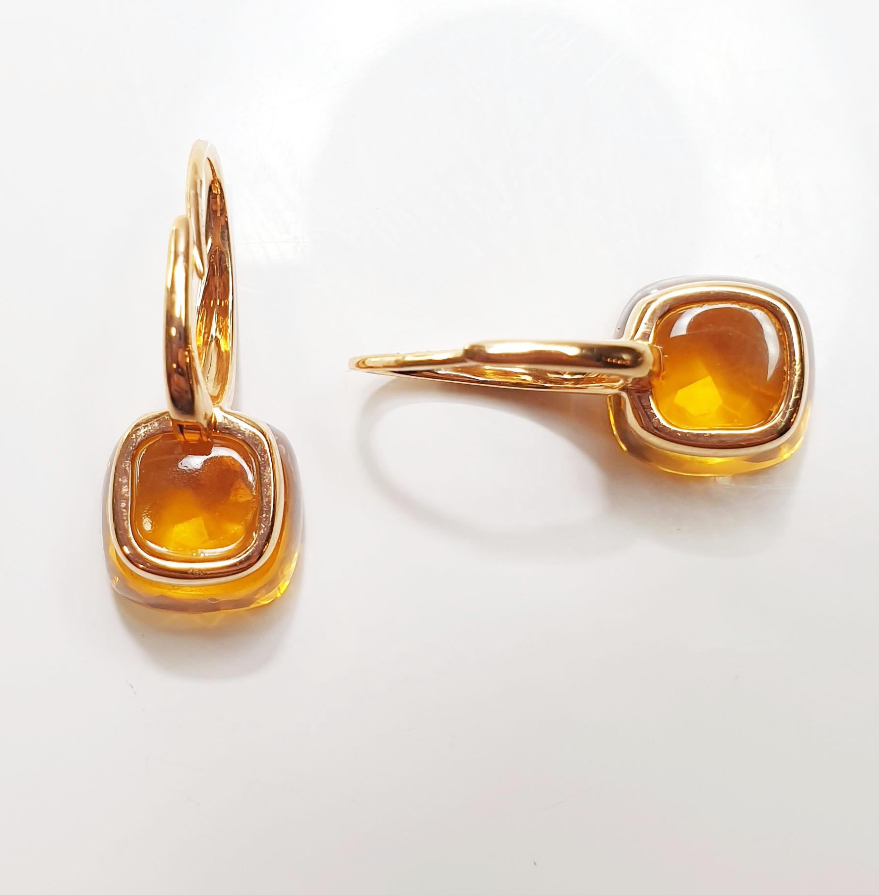 Portrait Cut Multifaceted  Nudo Style 18k gold Citrine Dangle Earrings For Sale