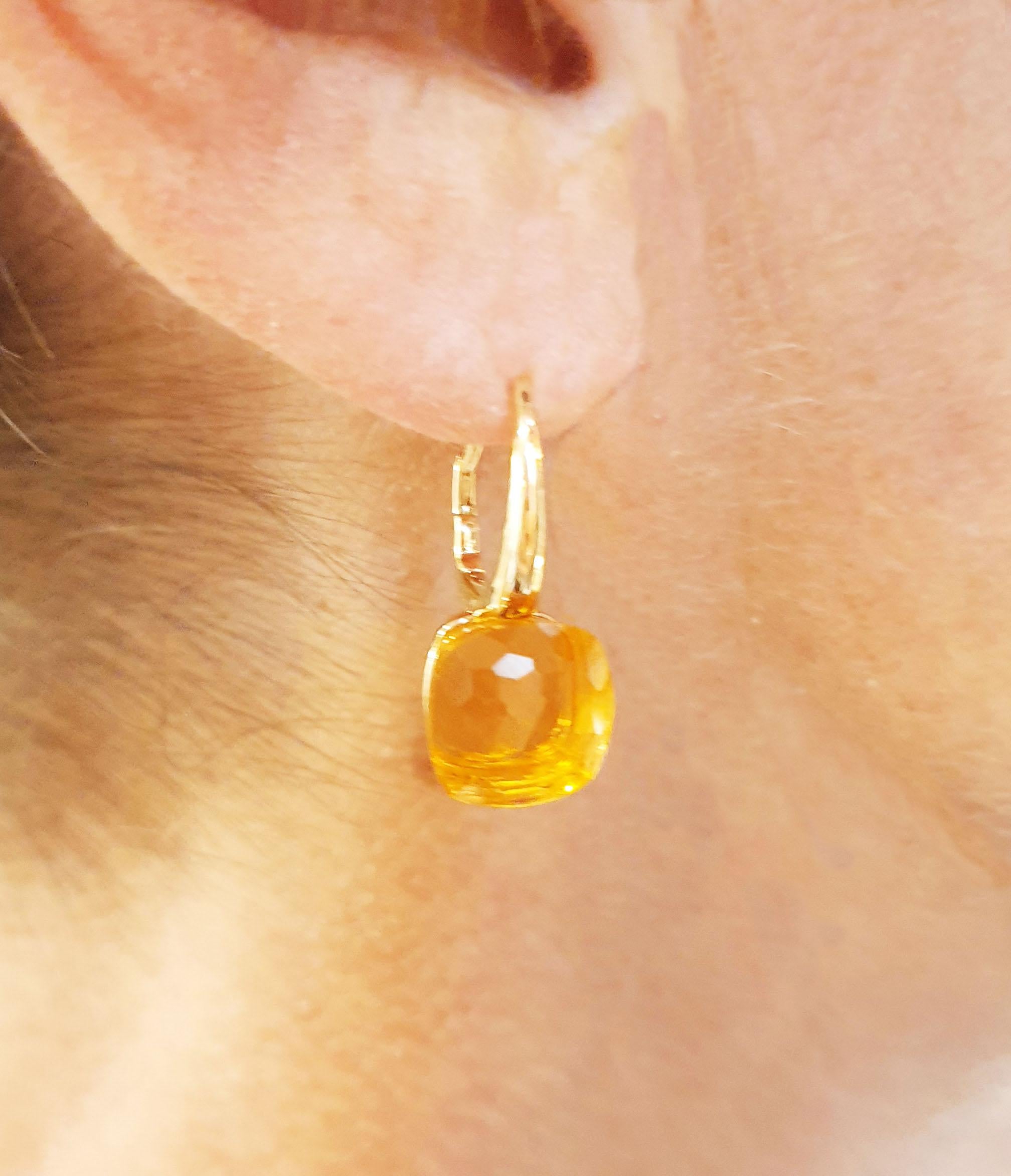 Women's Multifaceted  Nudo Style 18k gold Citrine Dangle Earrings For Sale
