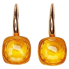 Multifaceted  Nudo Style 18k gold Citrine Dangle Earrings