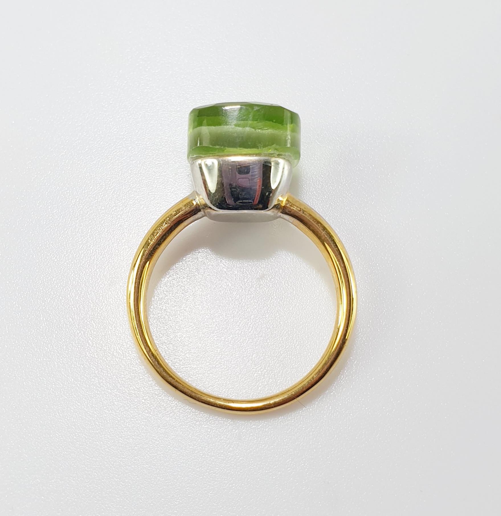 Contemporary Multifaceted Green Eden Quartz 18K White and Yellow Gold Fashion Ring For Sale