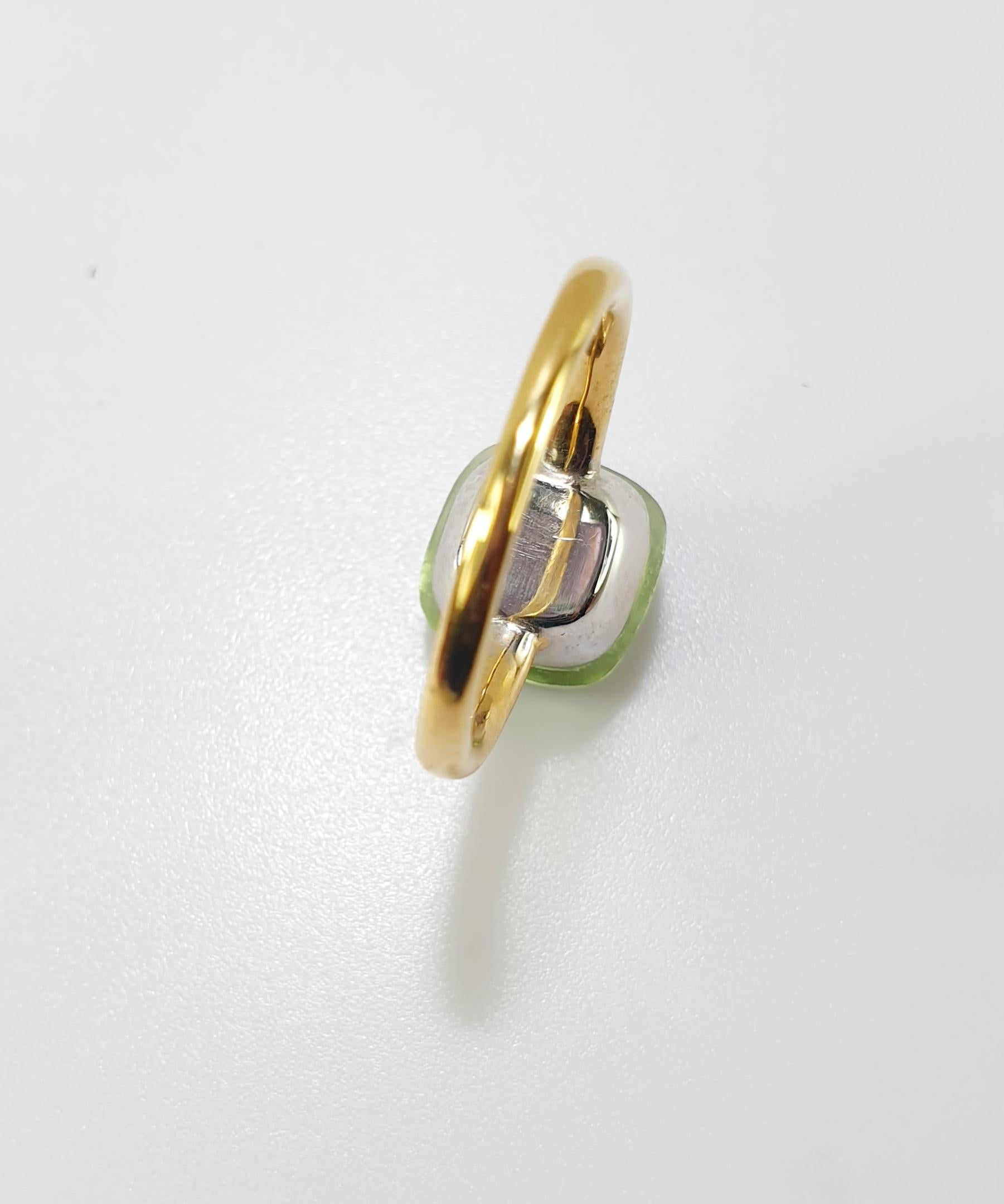 Multifaceted Green Eden Quartz 18K White and Yellow Gold Fashion Ring In New Condition For Sale In Bilbao, ES