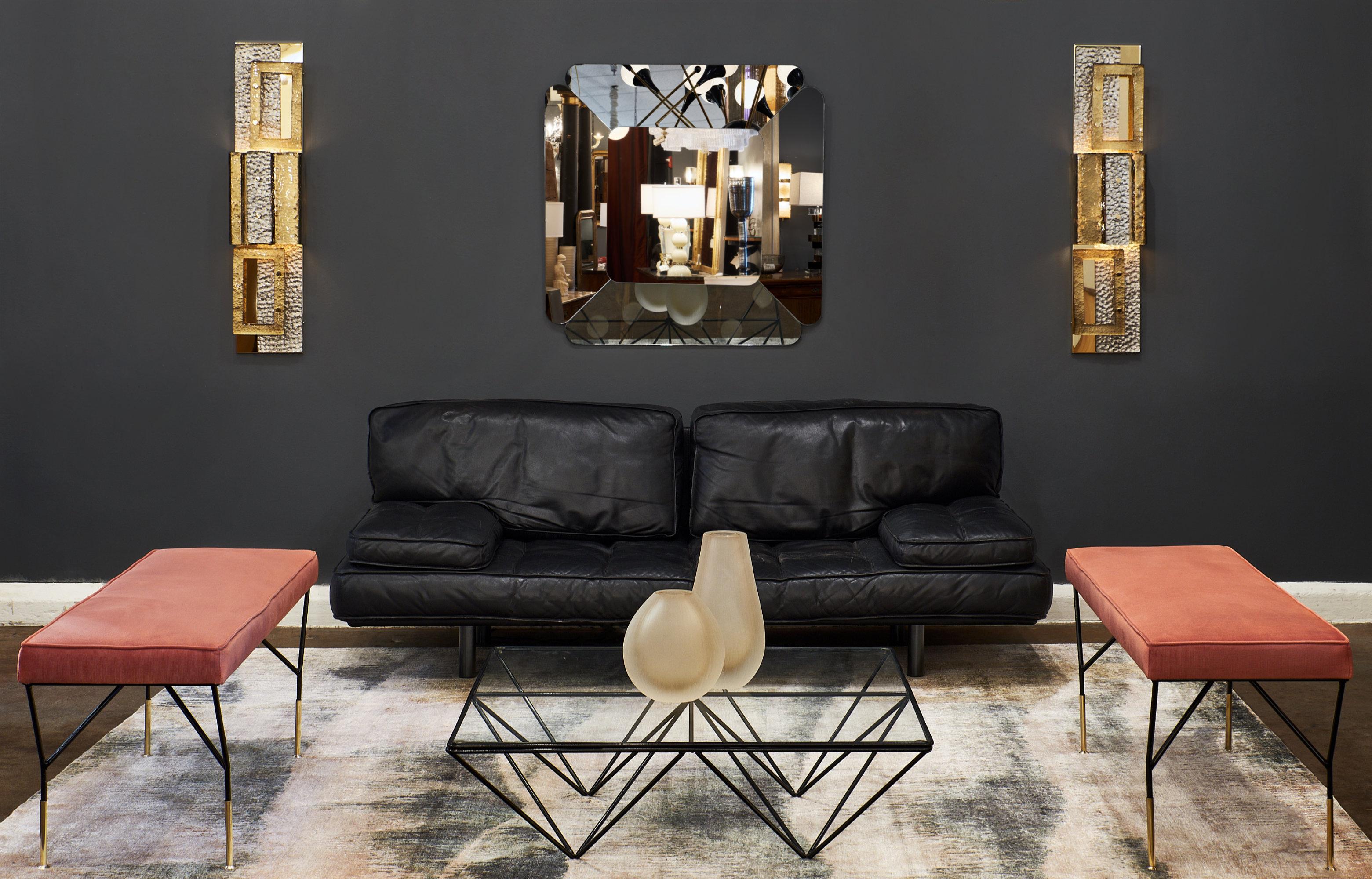 Midcentury Italian “quadrifoglia” multifaceted mirror with four-mirror sections framing the central mirror. We love this important and rare piece.