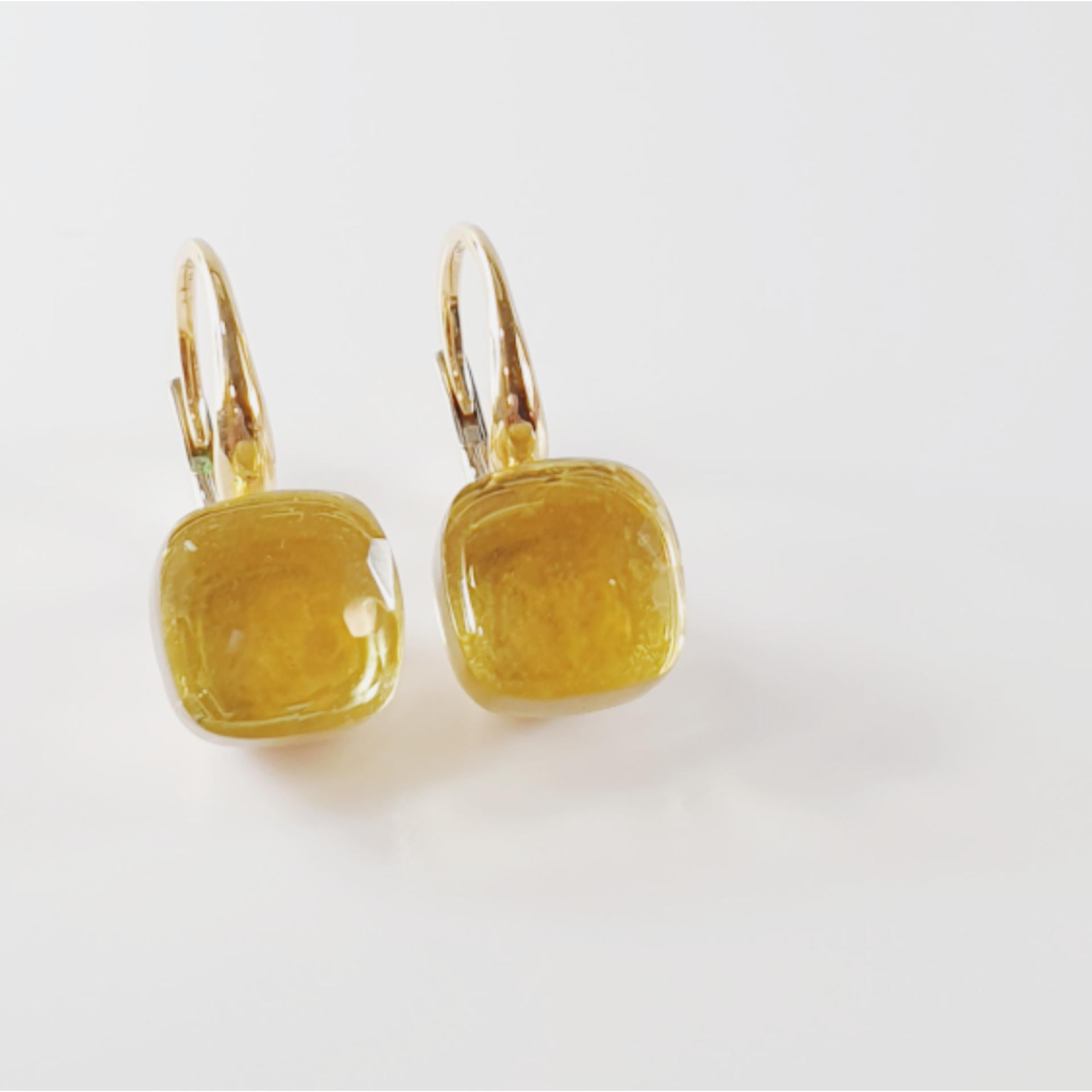 Contemporary Multifaceted Lemmon Quartz 18 Karat Rose Gold Dangle Earrings