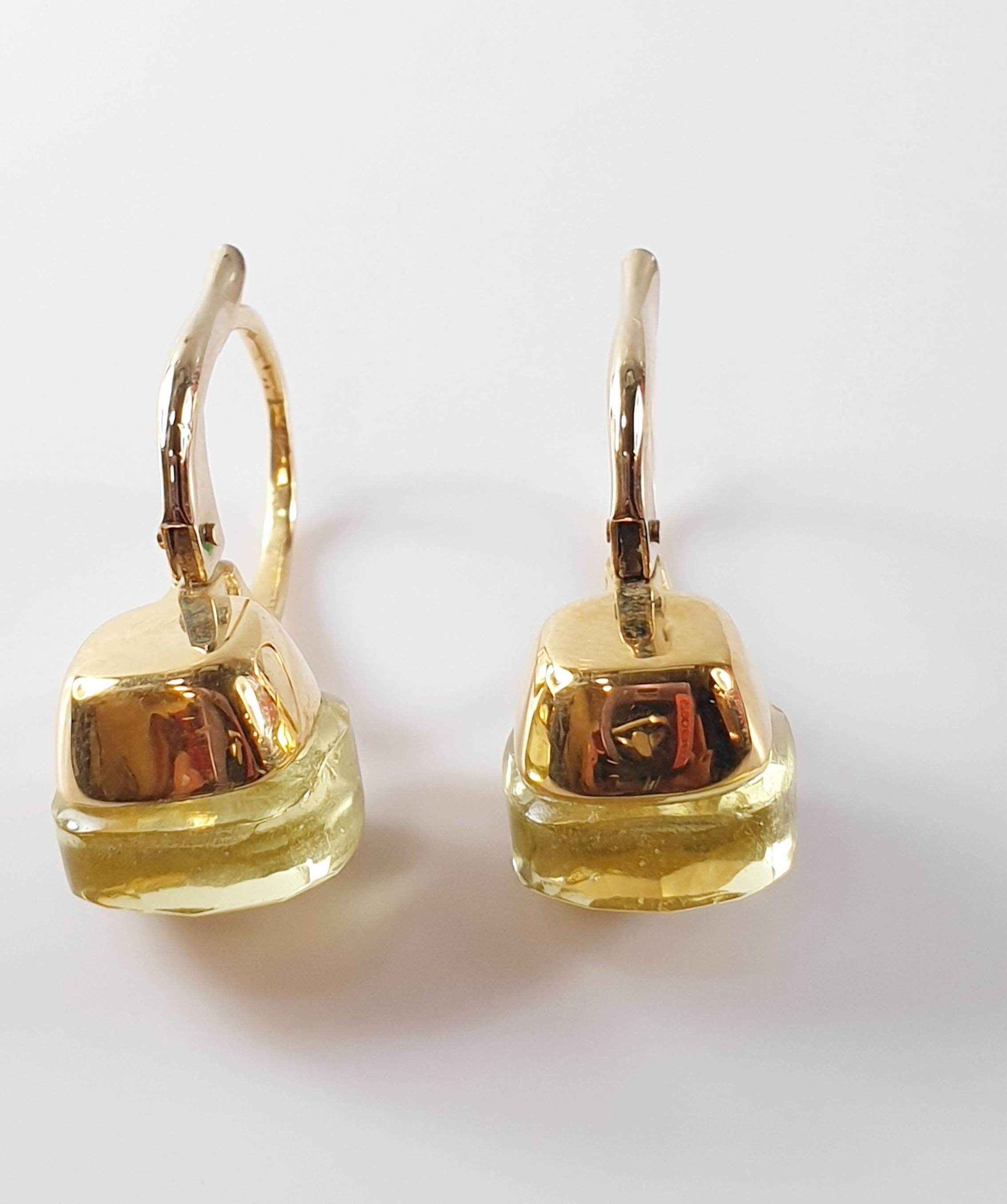 Half Moon Cut Multifaceted Lemmon Quartz 18 Karat Rose Gold Dangle Earrings