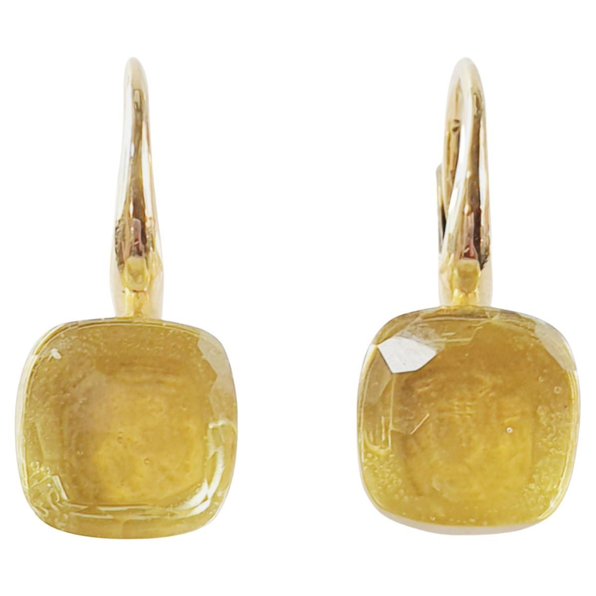 Multifaceted Lemmon Quartz 18 Karat Rose Gold Dangle Earrings