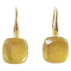 Multifaceted Nudo Gem Lemmon Quartz 18k Gold Dangle Earrings