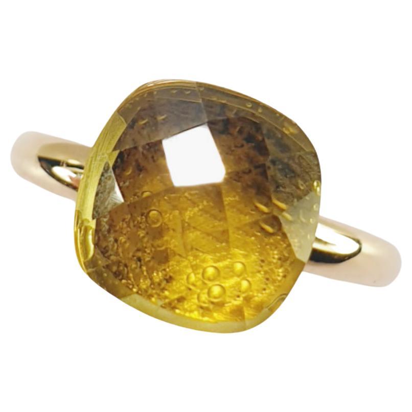 Multifaceted Lemmon Quartz 18 Karat yellow Gold Fashion Ring