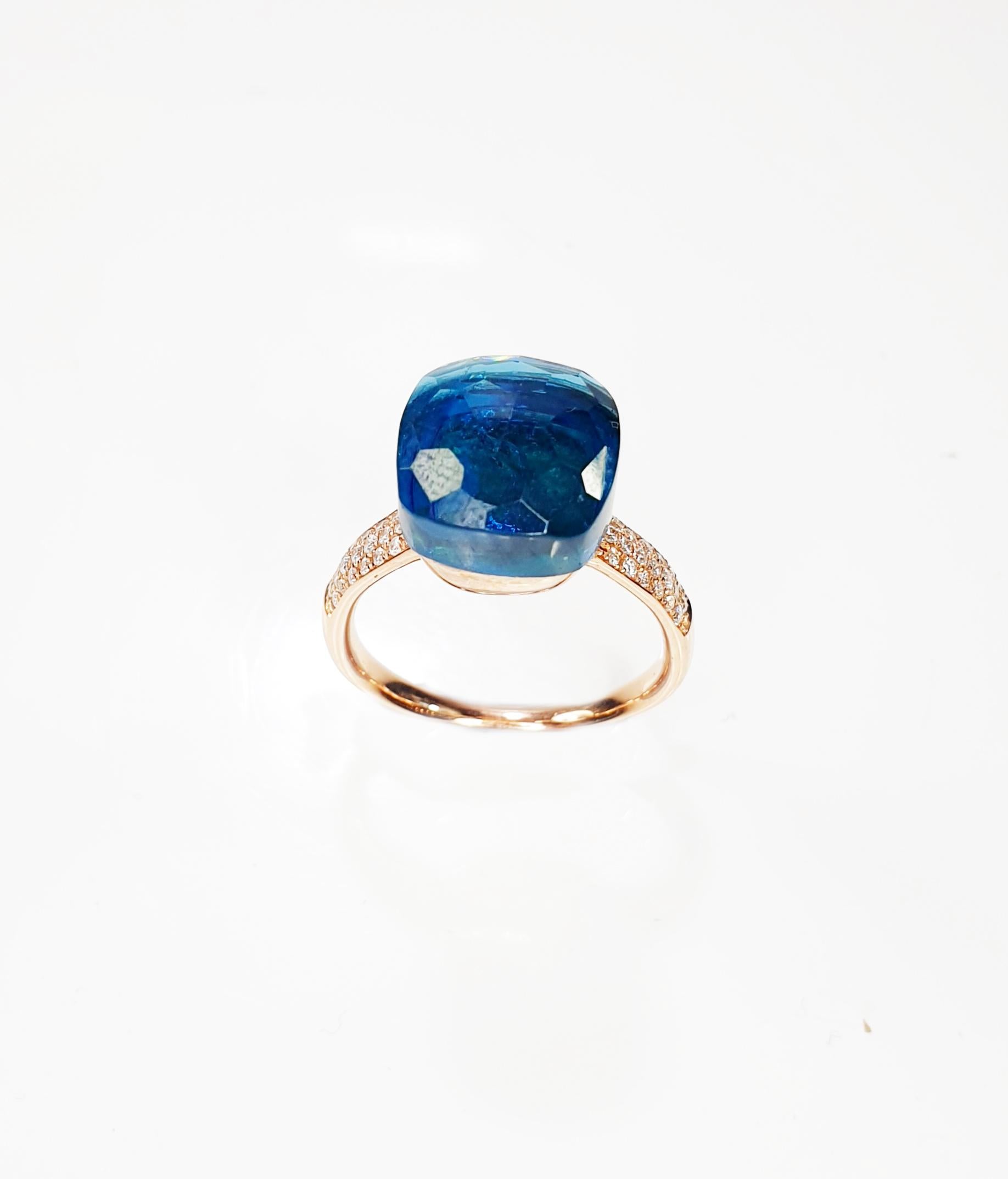 Multifaceted Medium Blue london topazin 18k rose gold and pavé of diamonds ring 
Rings and earrings in a varied selection of 18 colours and gems see attach below 
Rings and earrings in a varied selection of 18 colours and gems see below
◘ Weight