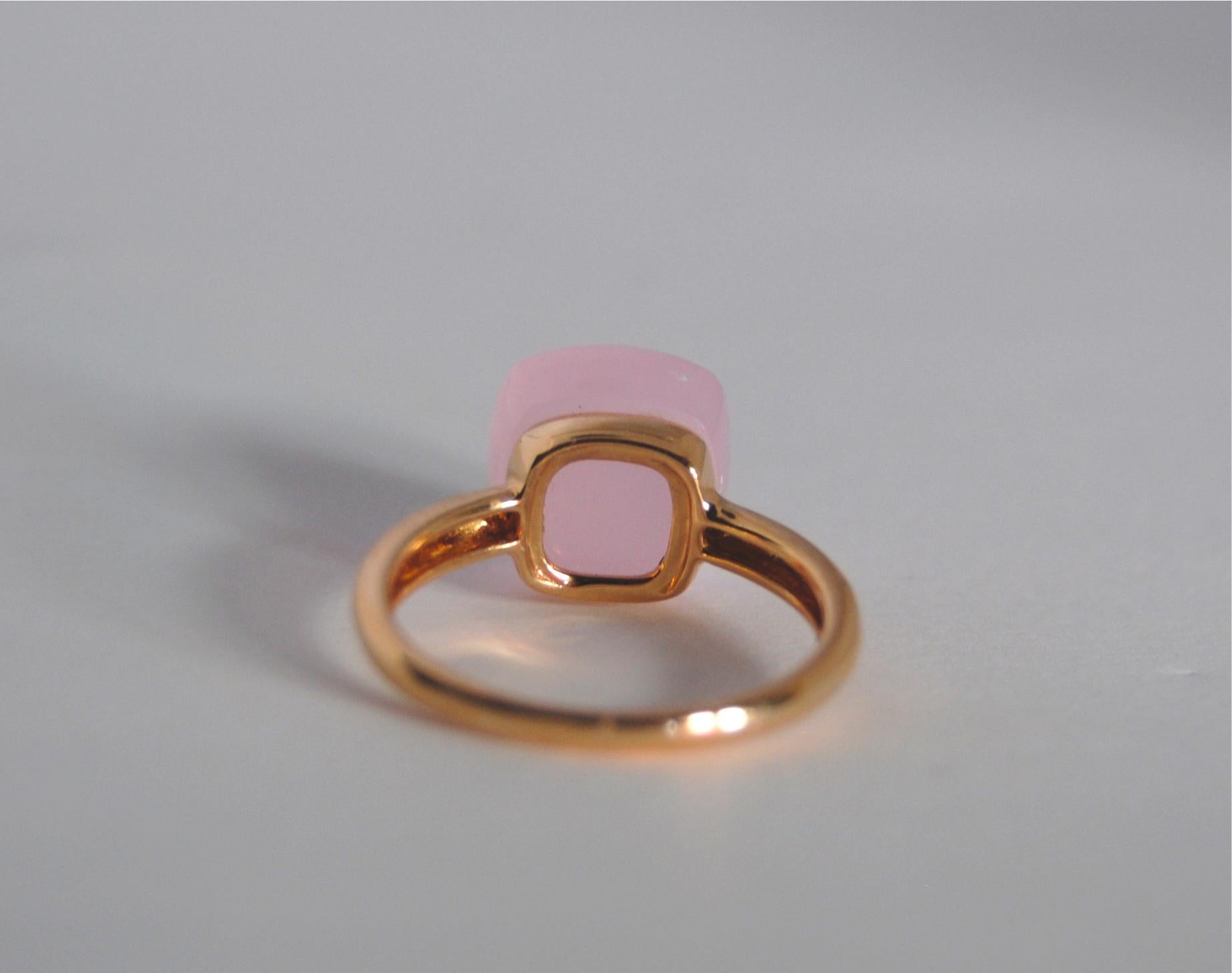 Multifaceted Pink Quartz 18 Karat Rose Gold Dangle Ring In New Condition In Bilbao, ES
