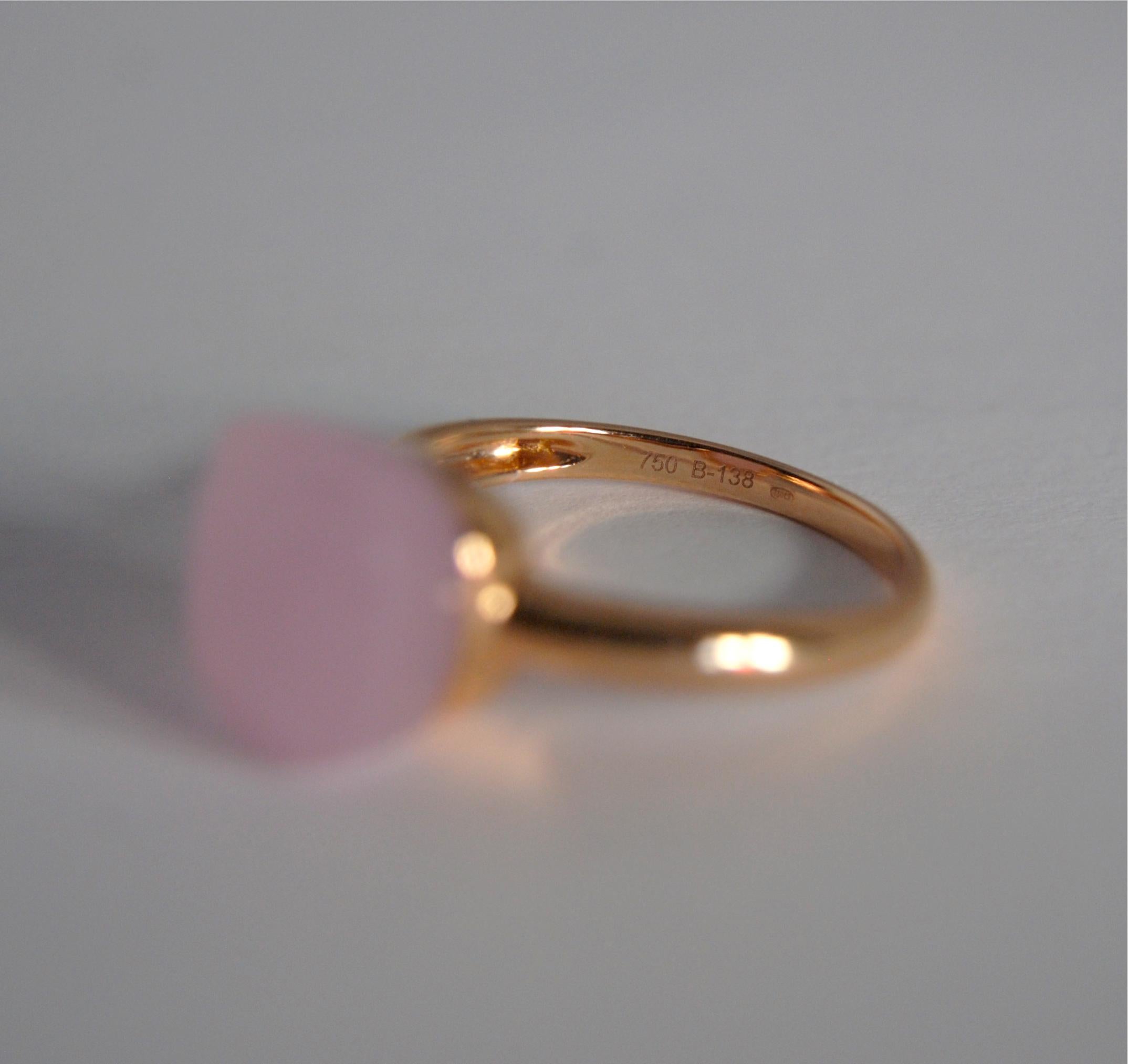 Multifaceted Pink Quartz 18 Karat Rose Gold Dangle Ring 1