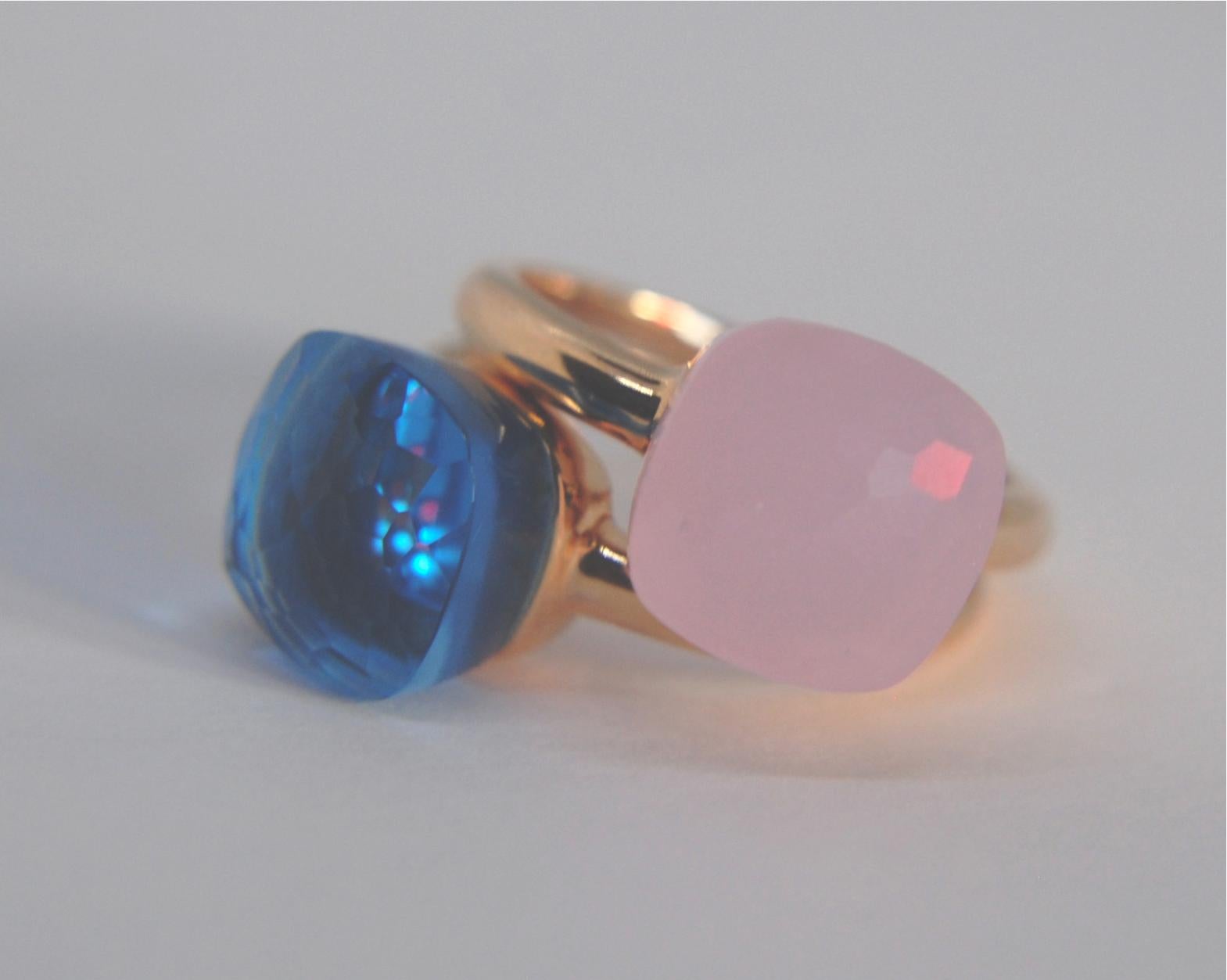 Multifaceted Pink Quartz 18 Karat Rose Gold Dangle Ring 4