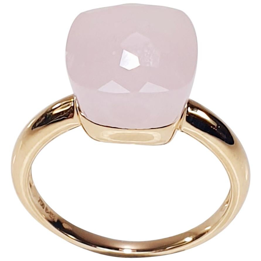 Multifaceted Pink Quartz 18 Karat Rose Gold Dangle Ring