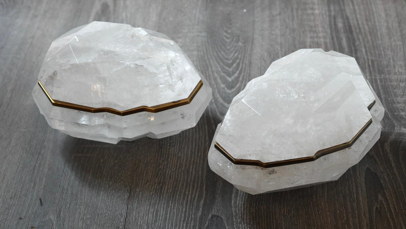 Multifaceted Rock Crystal Boxes by Phoenix For Sale 2