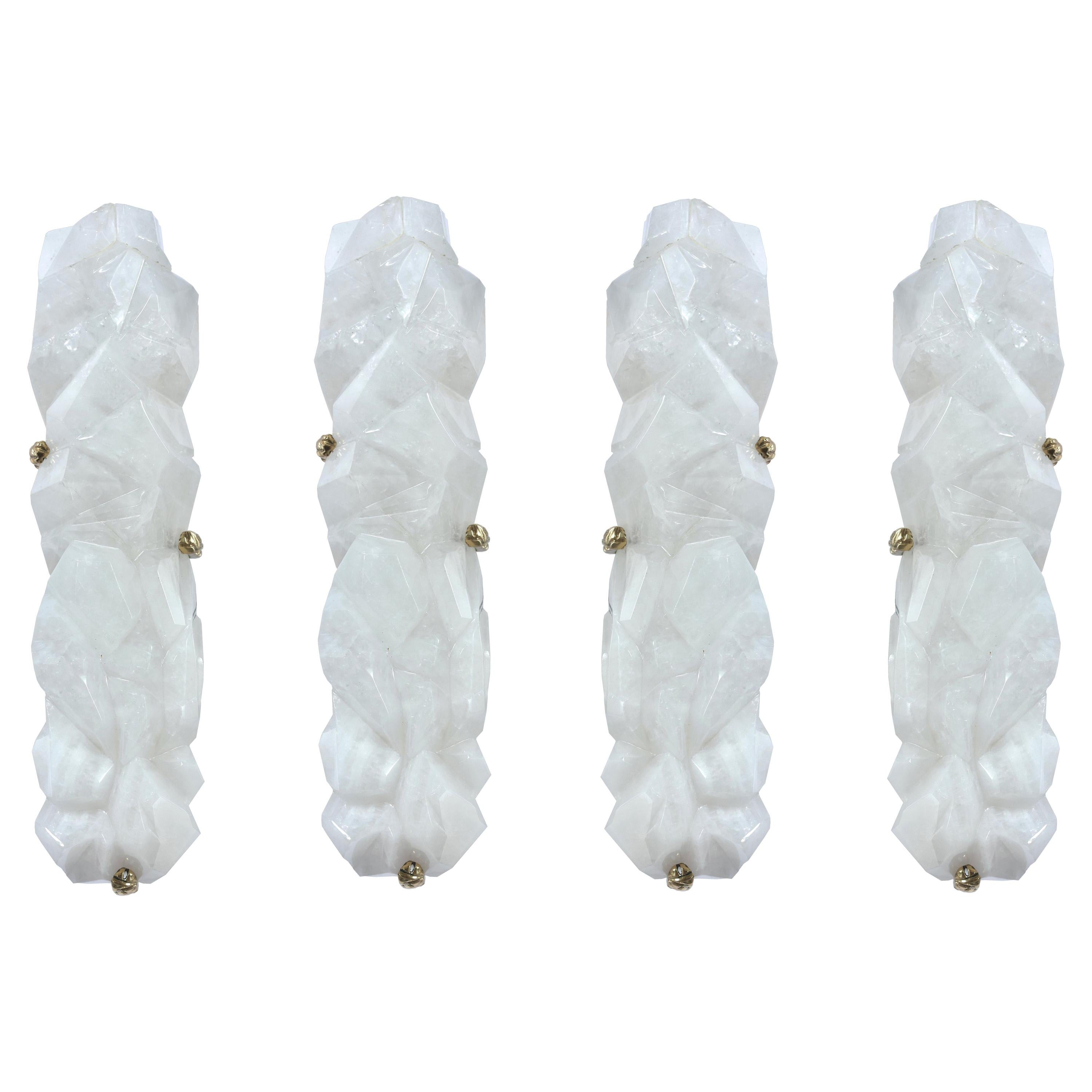 Group of Four Multifaceted Rock Crystal Sconces by Phoenix