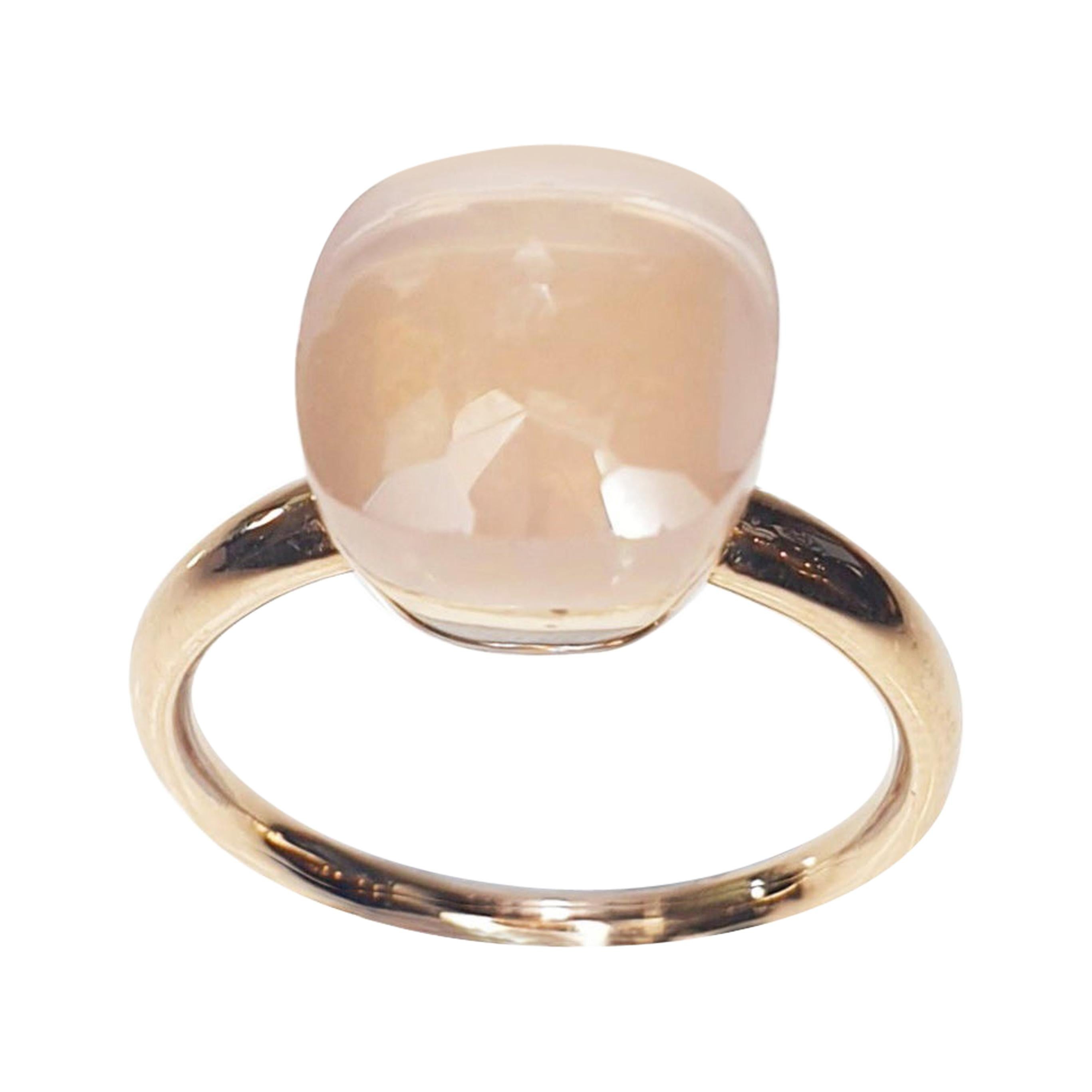 For Sale:  Multifaceted Salmon Quartz 18 Karat Rose Gold Dangle Ring