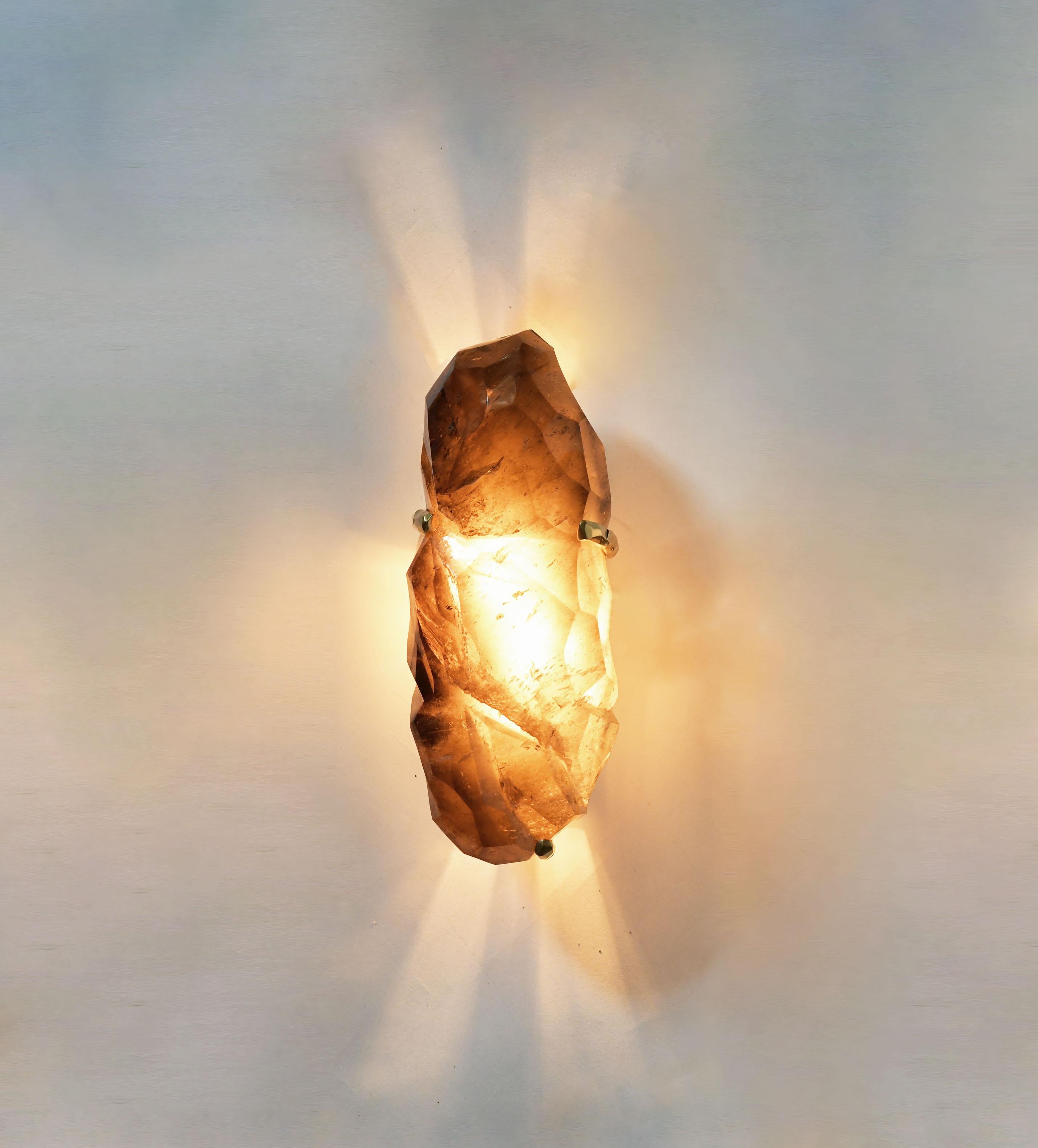 Contemporary Multifaceted Smoky Rock Crystal Sconces by Phoenix For Sale