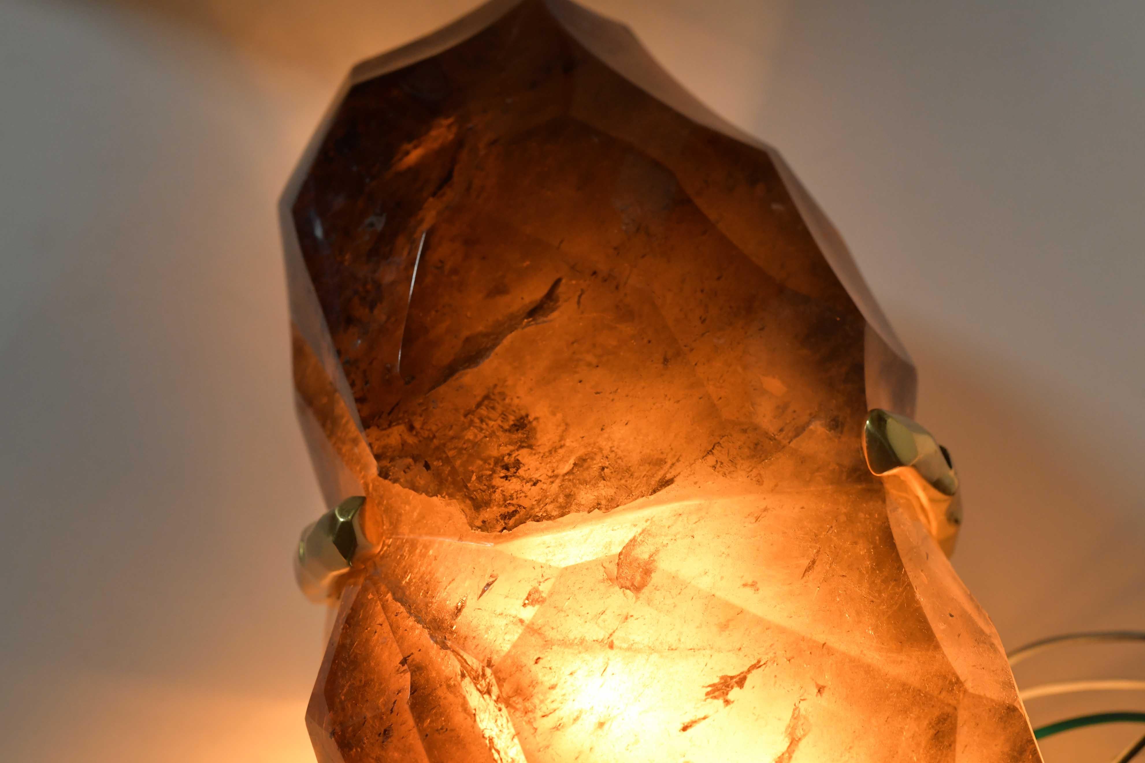 Multifaceted Smoky Rock Crystal Sconces by Phoenix For Sale 1
