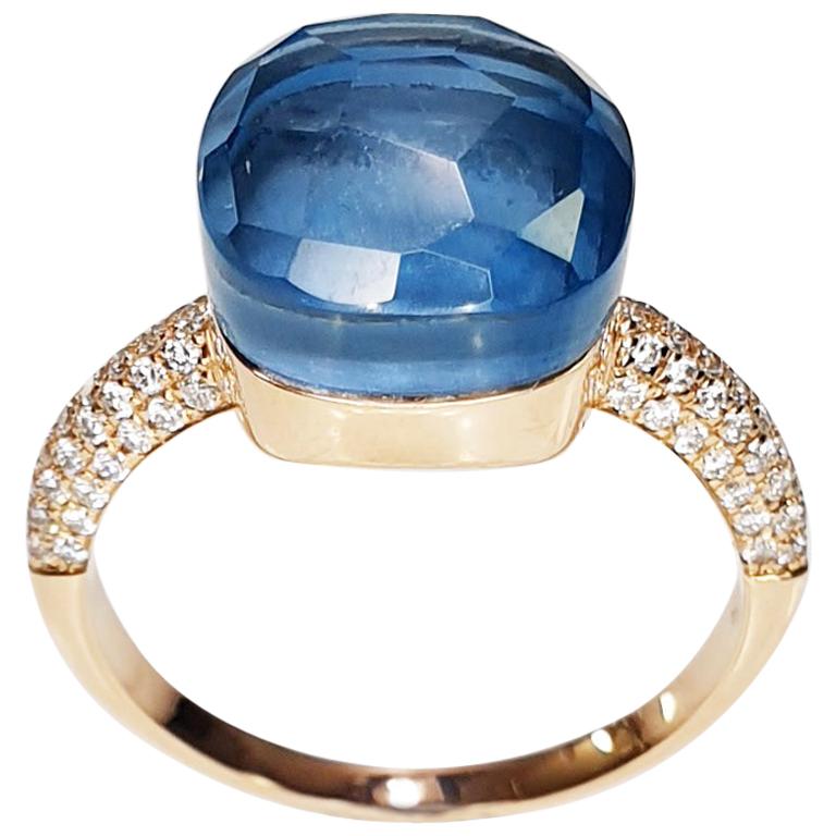 Multifaceted Topaz Blue London 18 Karat Rose Gold with Diamonds Ring