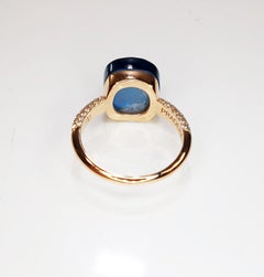 Multifaceted Topaz Blue London 18 Karat Rose Gold with Diamonds Ring