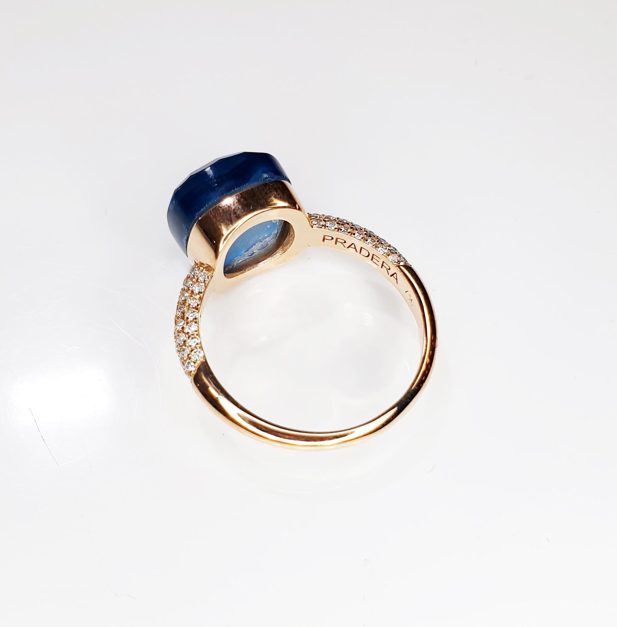 Brilliant Cut Multifaceted Topaz Blue London 18 Karat Rose Gold with Diamonds Ring
