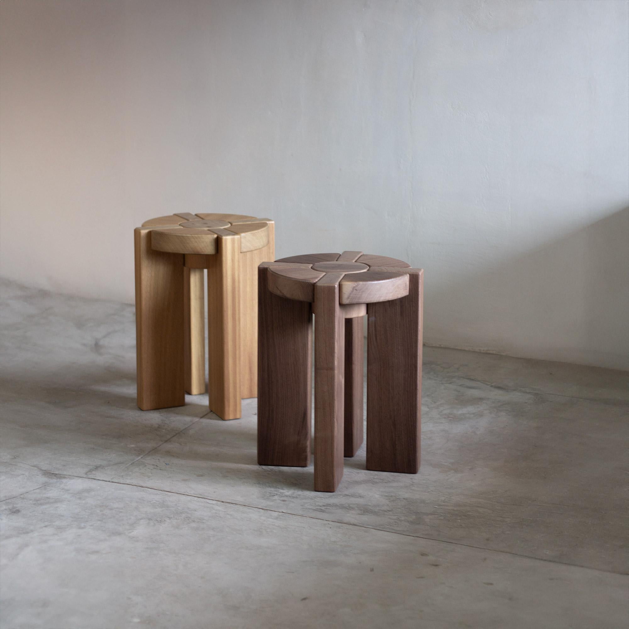 Organic Modern Multiflora, Stool or Side-Table, made of teak inspired by symbols. For Sale