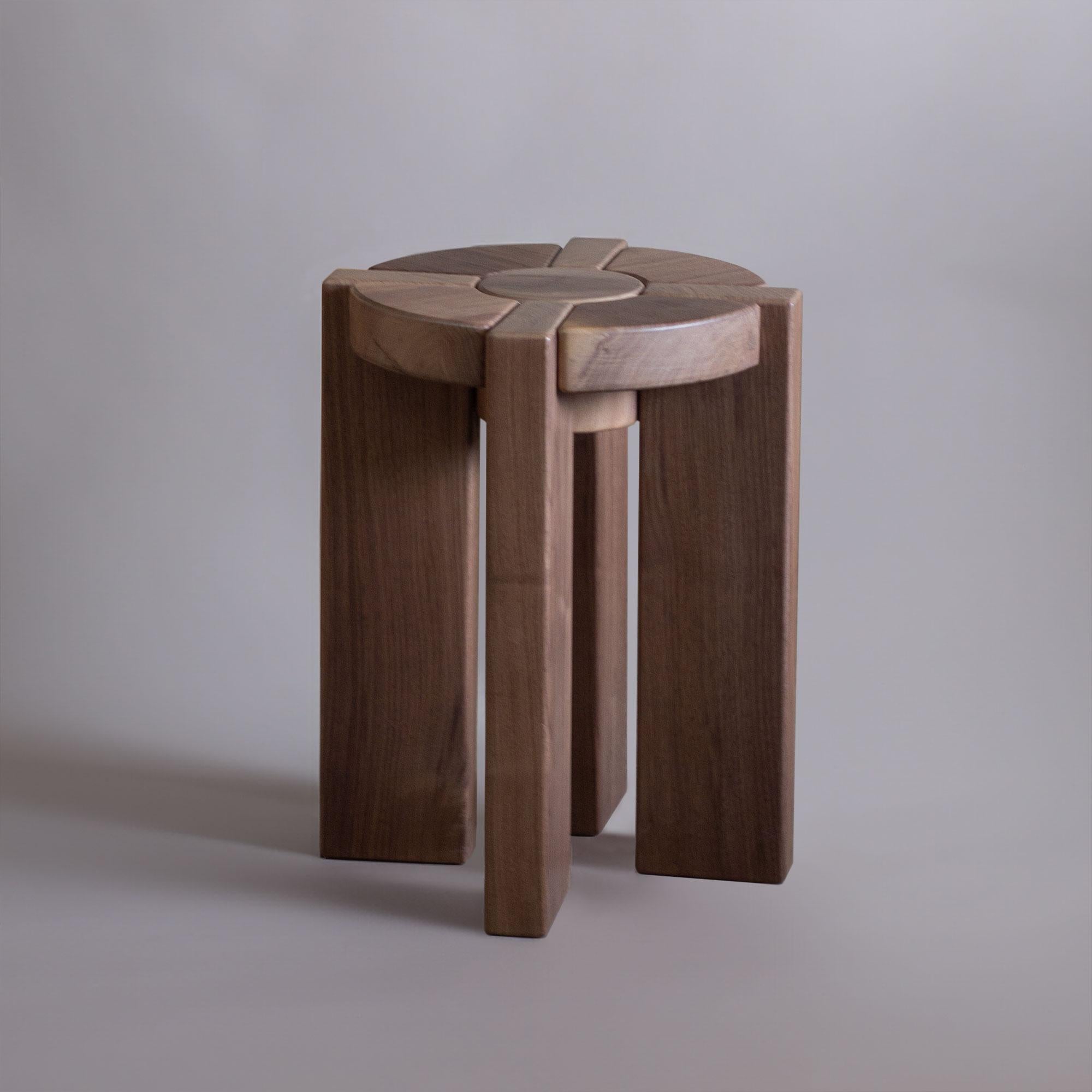 Organic Modern Multiflora, Stool or Side-Table, made of walnut inspired by symbols. For Sale