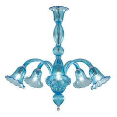 21st Century Chandelier 5 Lights, Rigadin Light Blue Murano Glass by Multiforme