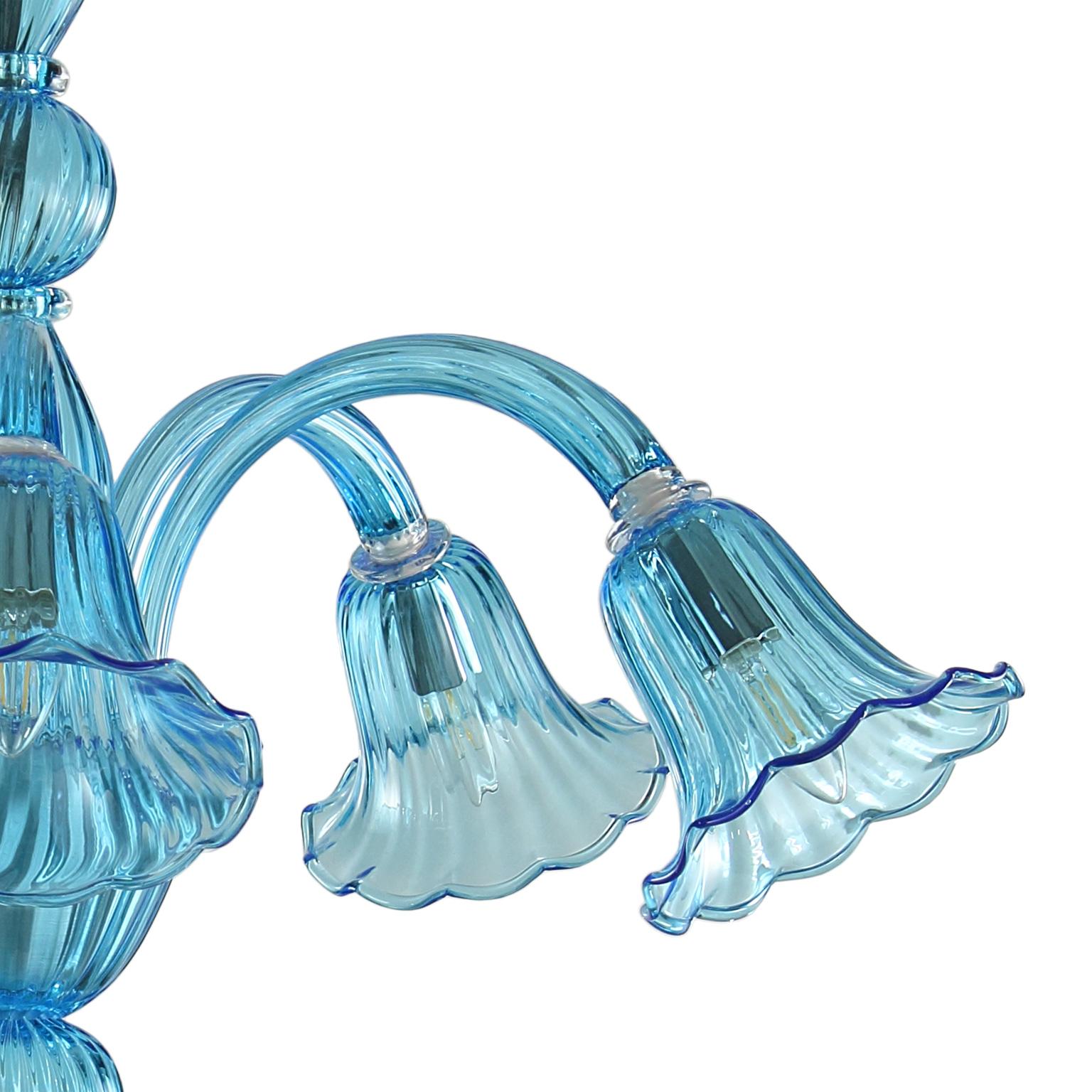 Other 21st Century Chandelier 5 Lights, Rigadin Light Blue Murano Glass by Multiforme For Sale
