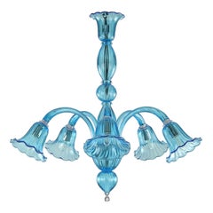 21st Century Chandelier 5 Lights, Rigadin Light Blue Murano Glass by Multiforme
