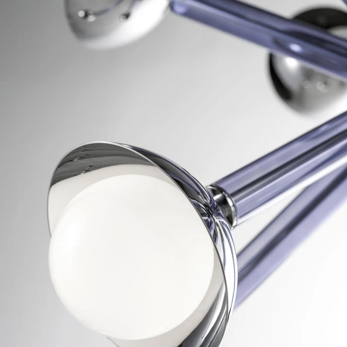 Polished Multiforme for Cosulich Italian Contemporary Chrome Blue Glass 12-Light Sputnik For Sale