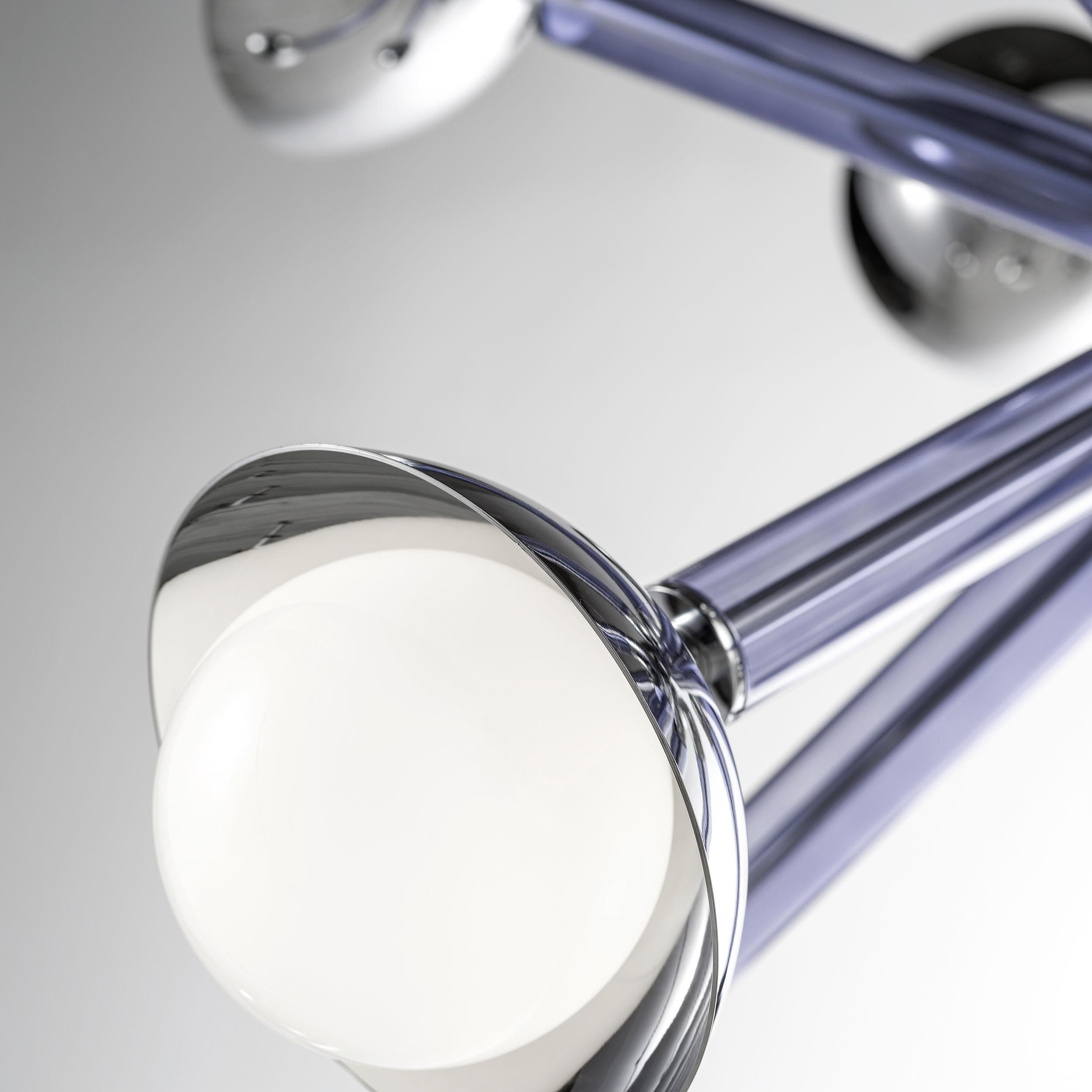 Polished Multiforme for Cosulich Italian Contemporary Chrome Blue Glass 12-Light Sputnik For Sale