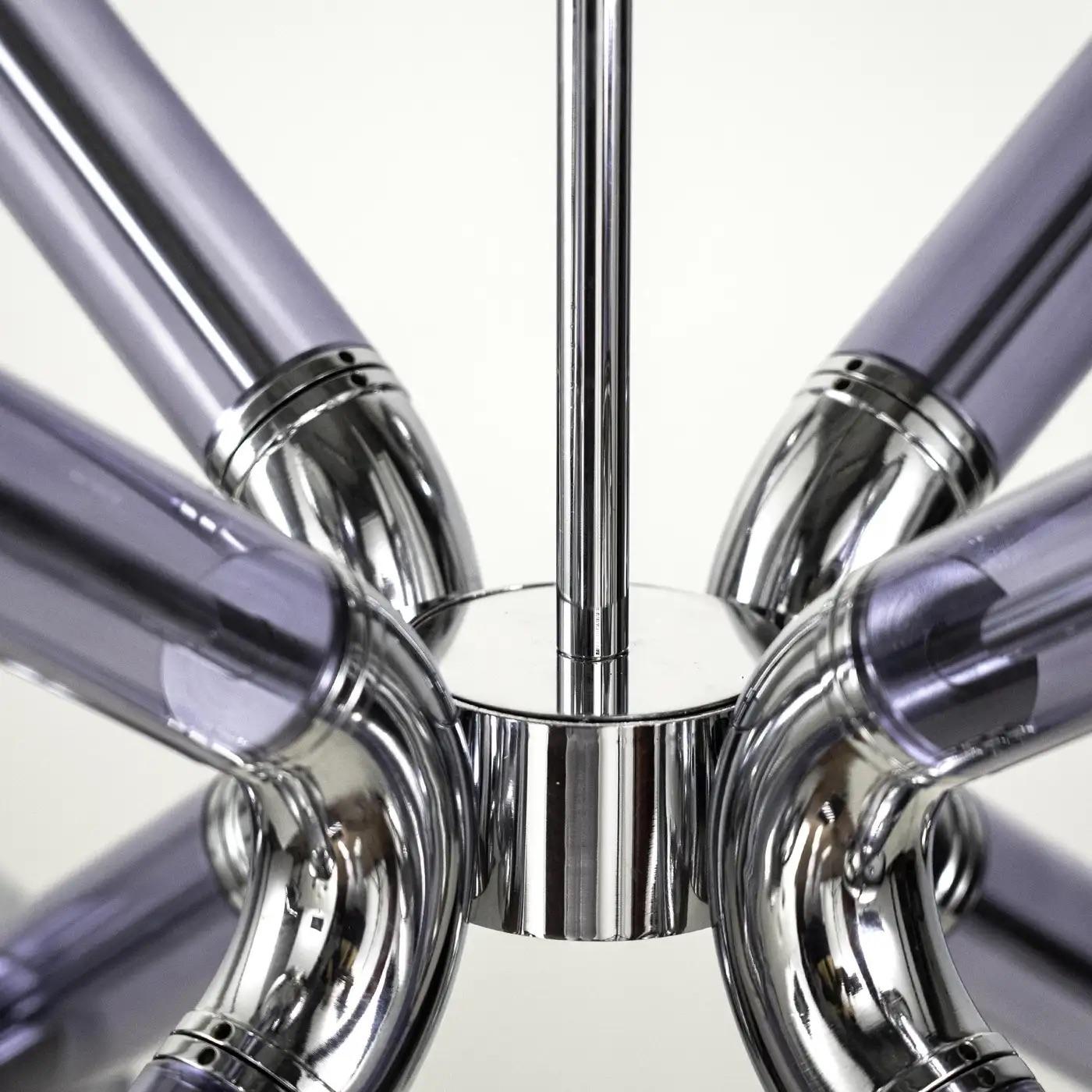 Multiforme for Cosulich Italian Contemporary Chrome Blue Glass 12-Light Sputnik In New Condition For Sale In New York, NY