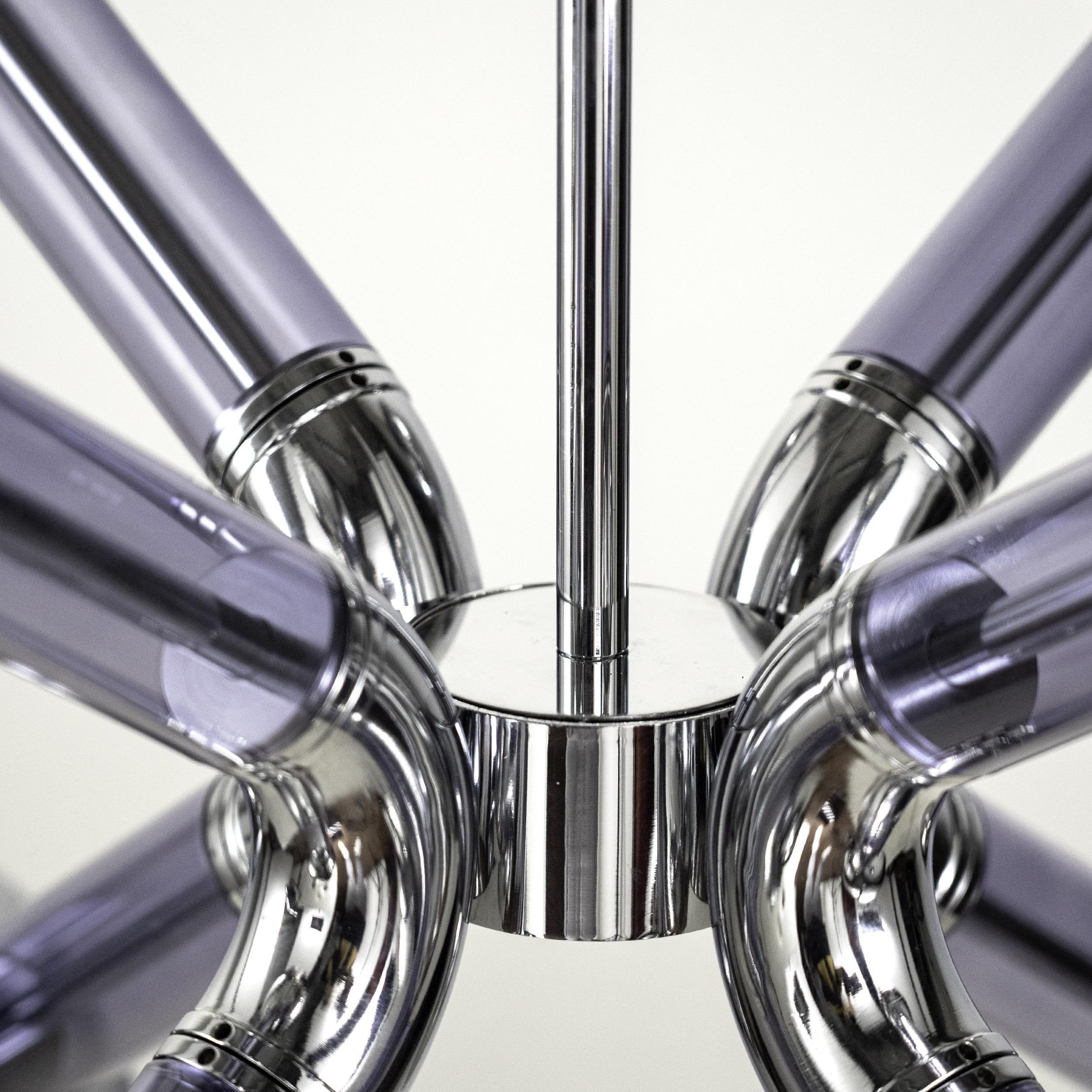 Multiforme for Cosulich Italian Contemporary Chrome Blue Glass 12-Light Sputnik In New Condition For Sale In New York, NY