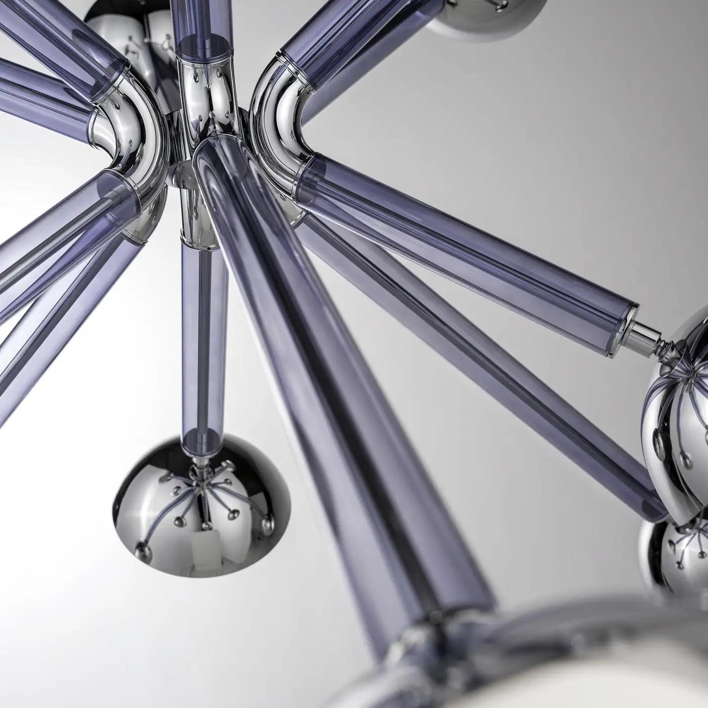 Metal Multiforme for Cosulich Italian Contemporary Chrome Blue Glass 12-Light Sputnik For Sale