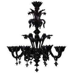 Classic Chandelier 8arms Black Murano Glass handmade decorations by Multiforme 