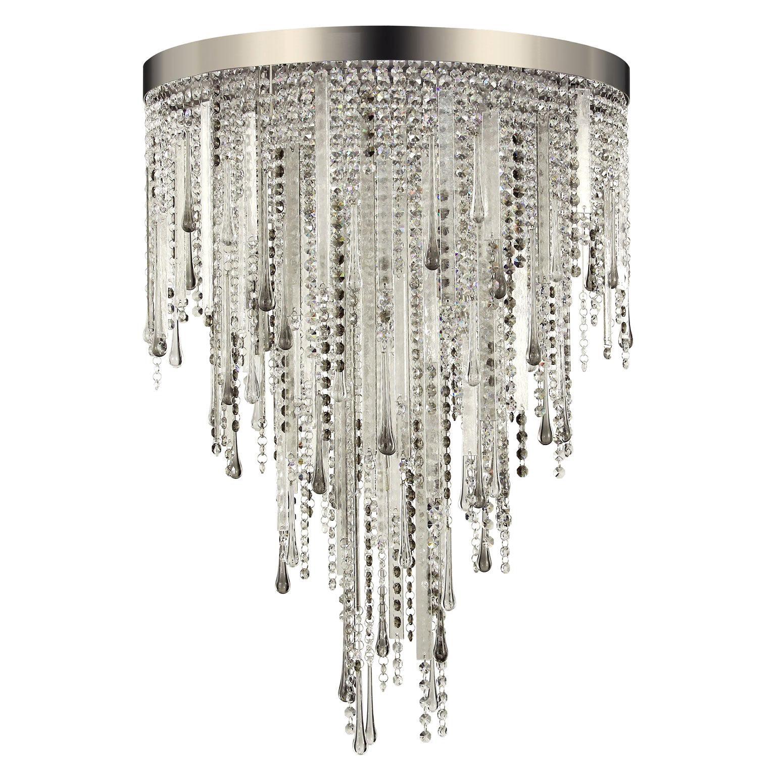 Ceiling lamp, elements in clear glass, grey and cut Crystals  by Multiforme For Sale