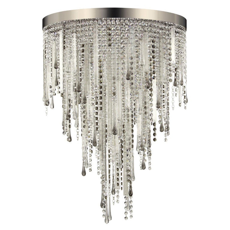 Ceiling lamp, elements in clear glass, grey Crystals and Swarovski by  Multiforme For Sale at 1stDibs