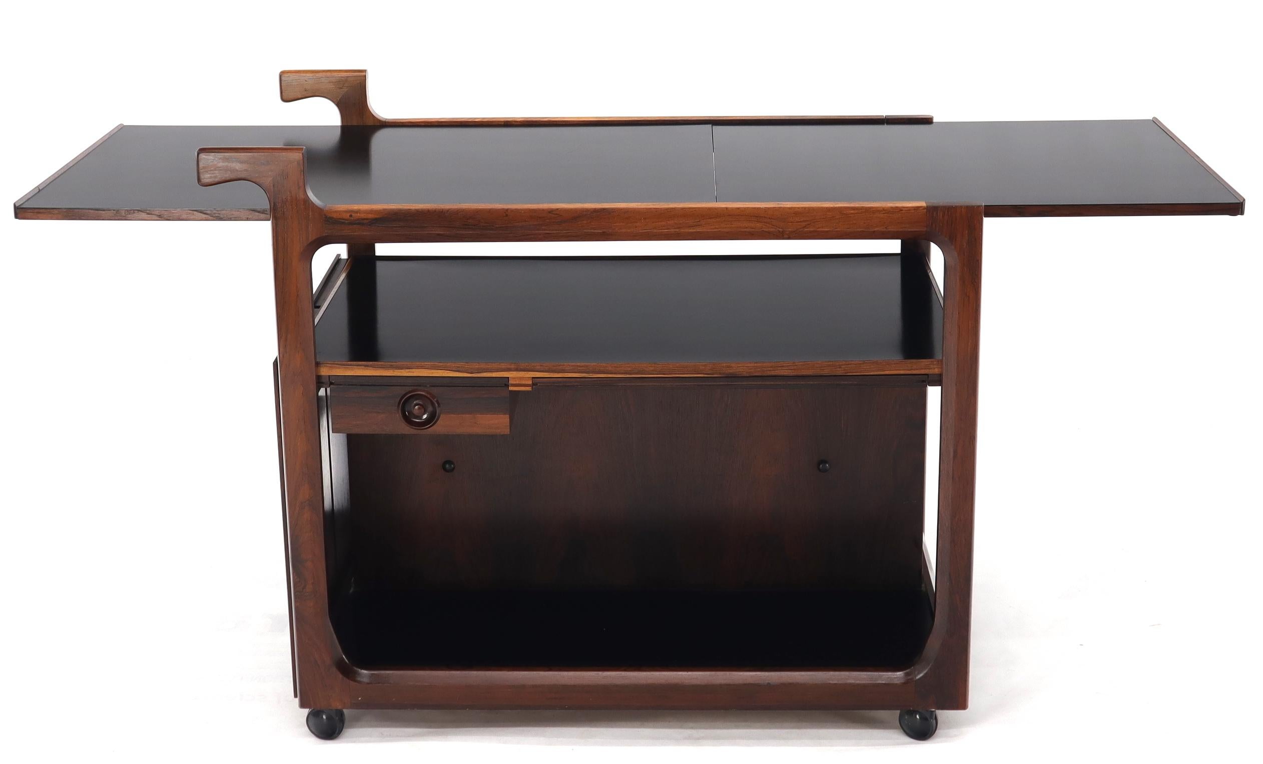 Multifunctional Danish Rosewood Drop Leaf Bar Tea Cart Mid-Century Modern For Sale 3