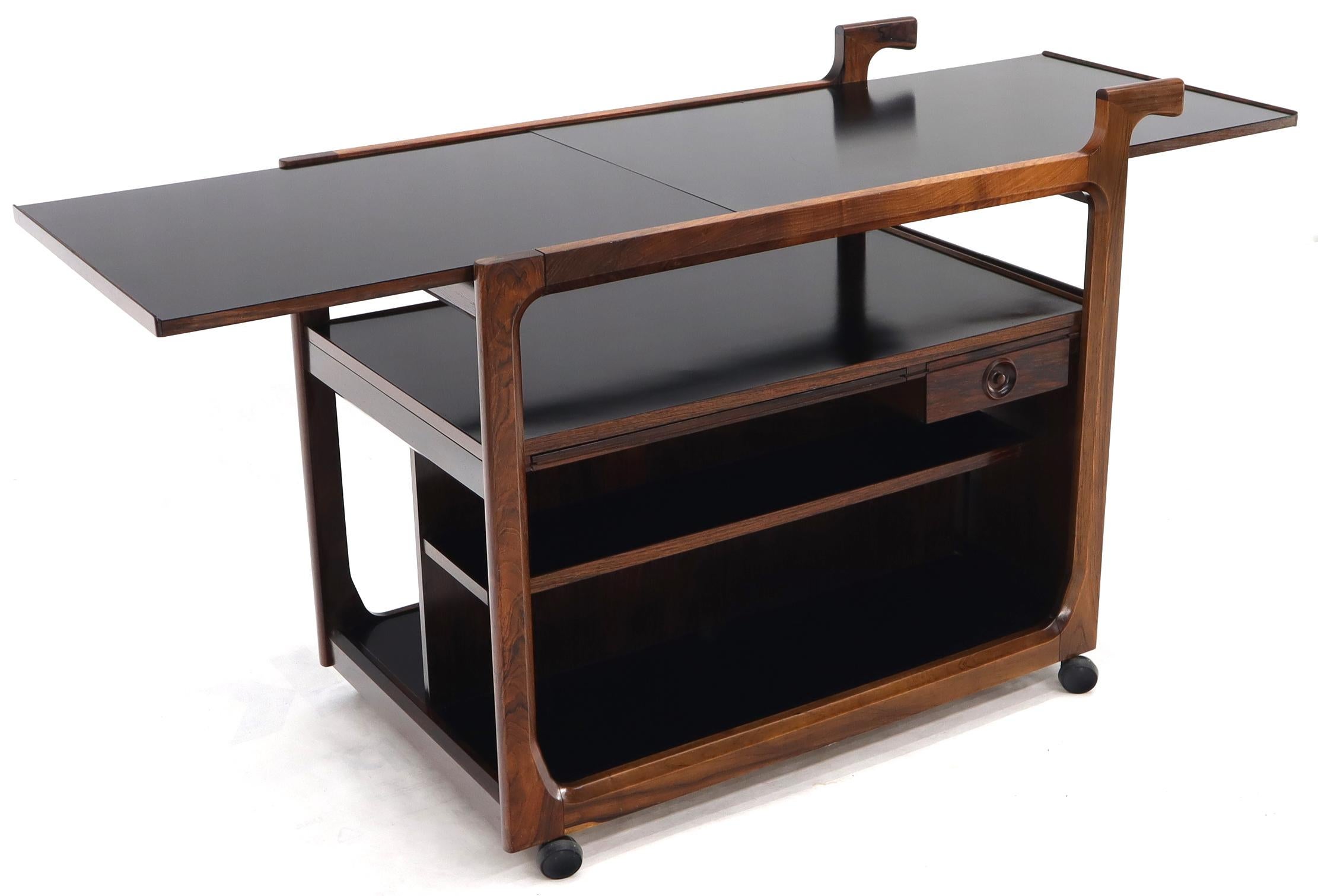 Multifunctional Danish Rosewood Drop Leaf Bar Tea Cart Mid-Century Modern For Sale 9