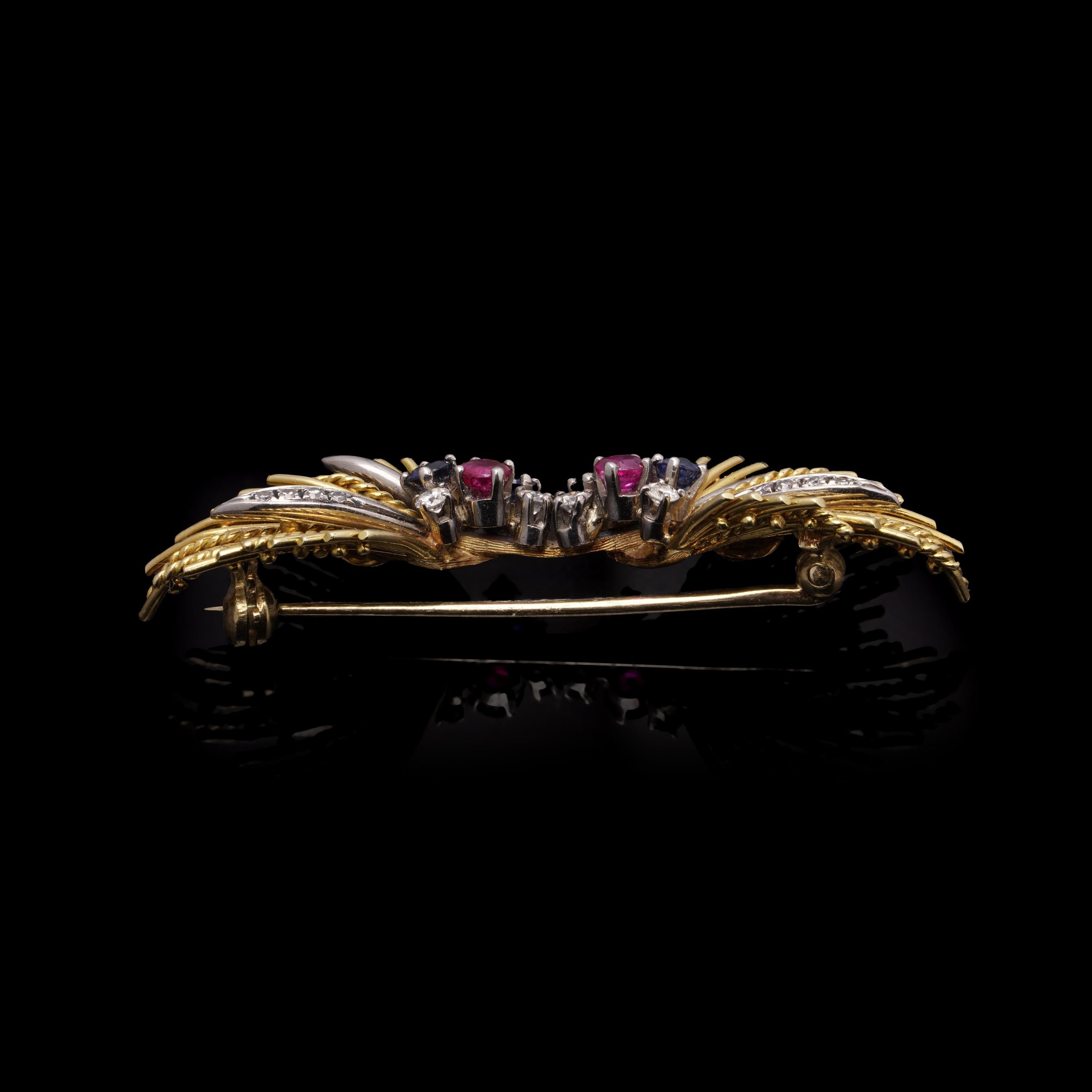 Bow-Brosche mit Multigem und Diamanten aus 18 Karat Gold im Angebot 1