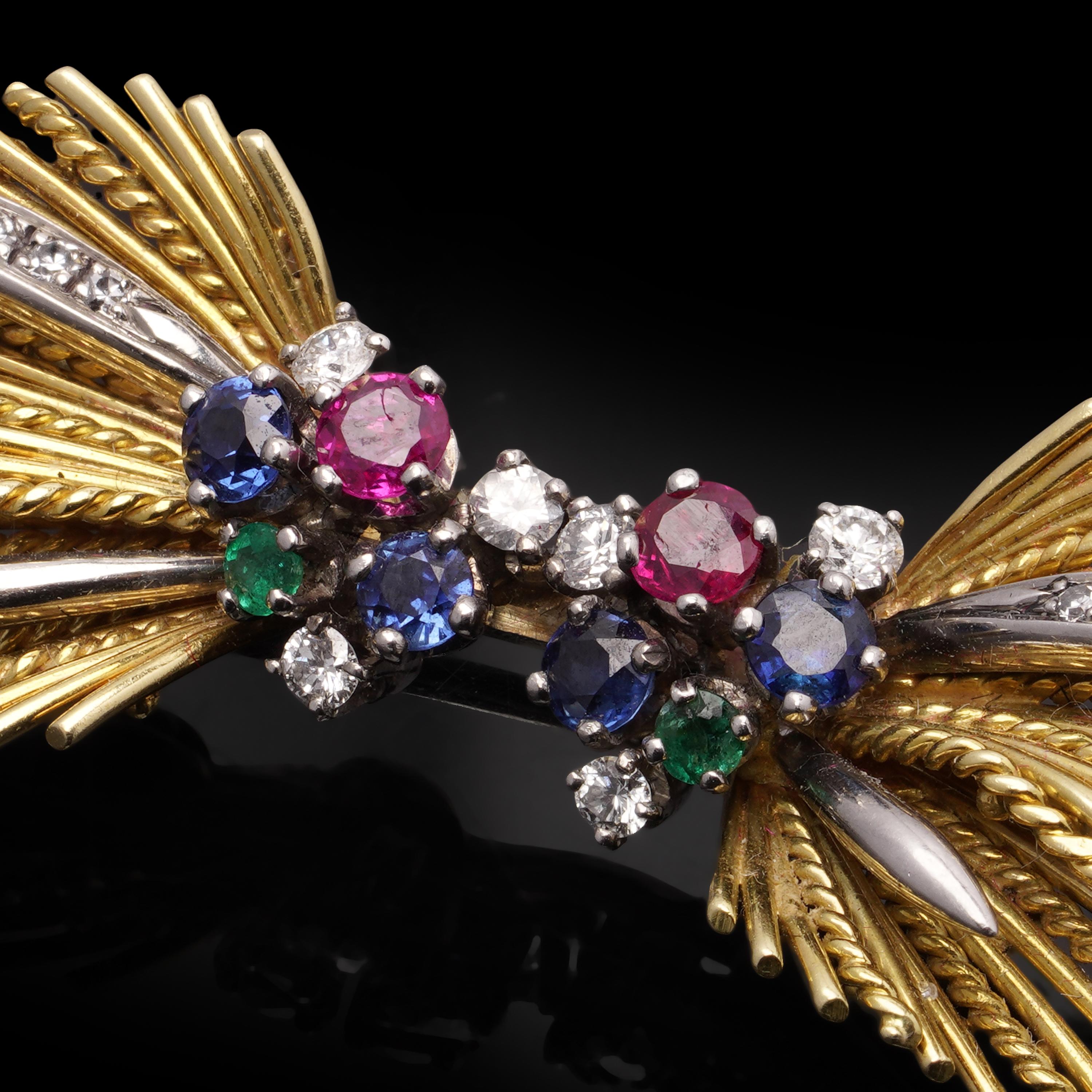 Bow-Brosche mit Multigem und Diamanten aus 18 Karat Gold im Angebot 2