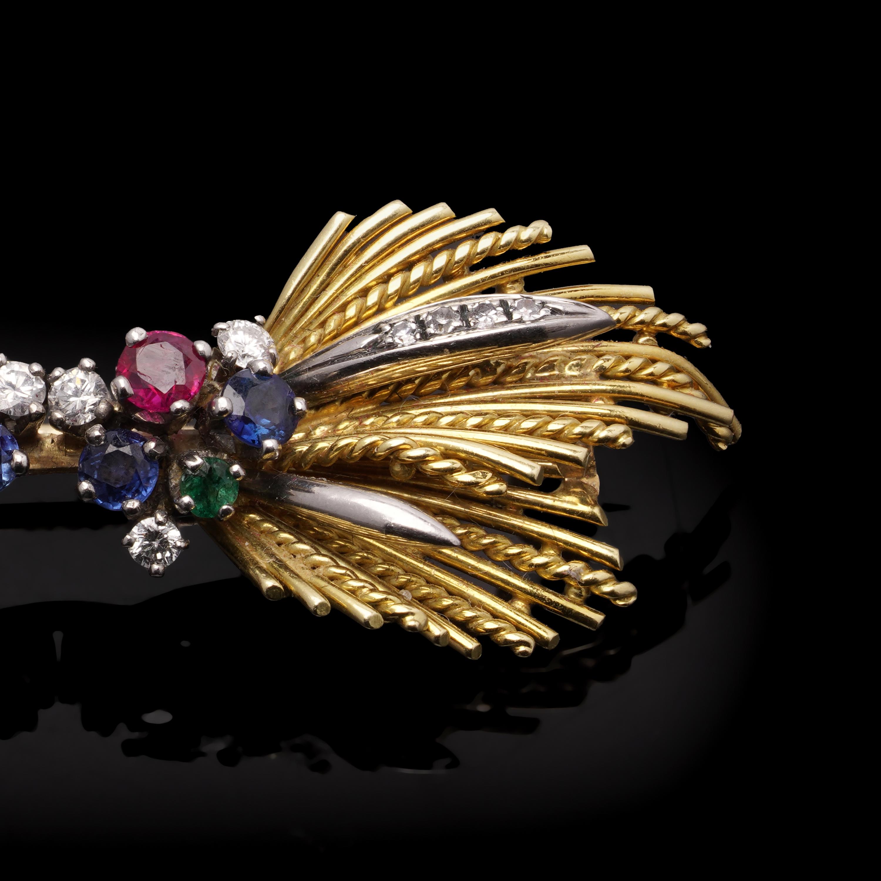 Bow-Brosche mit Multigem und Diamanten aus 18 Karat Gold im Angebot 3